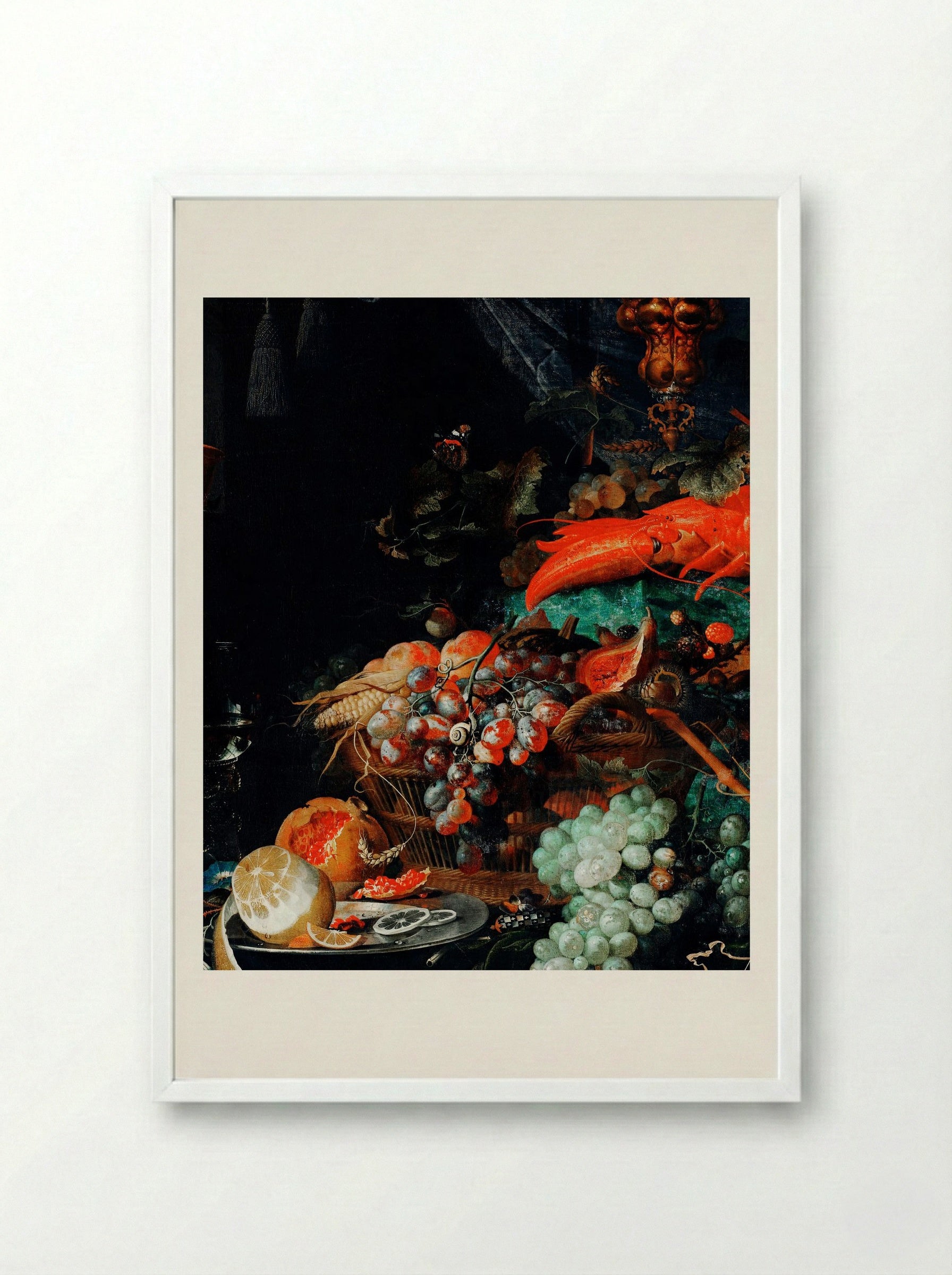 Fruits and Lobster - Abraham Mignon - Framed Print White