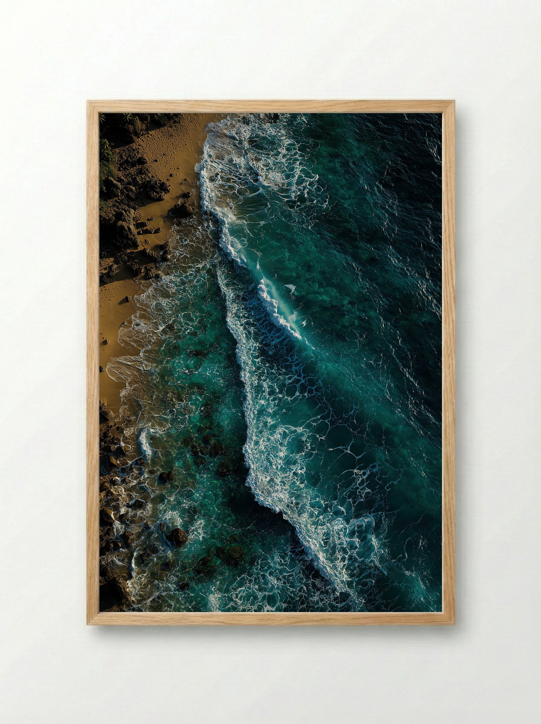 Aerial Shoreline Serenity - Framed Print Wood