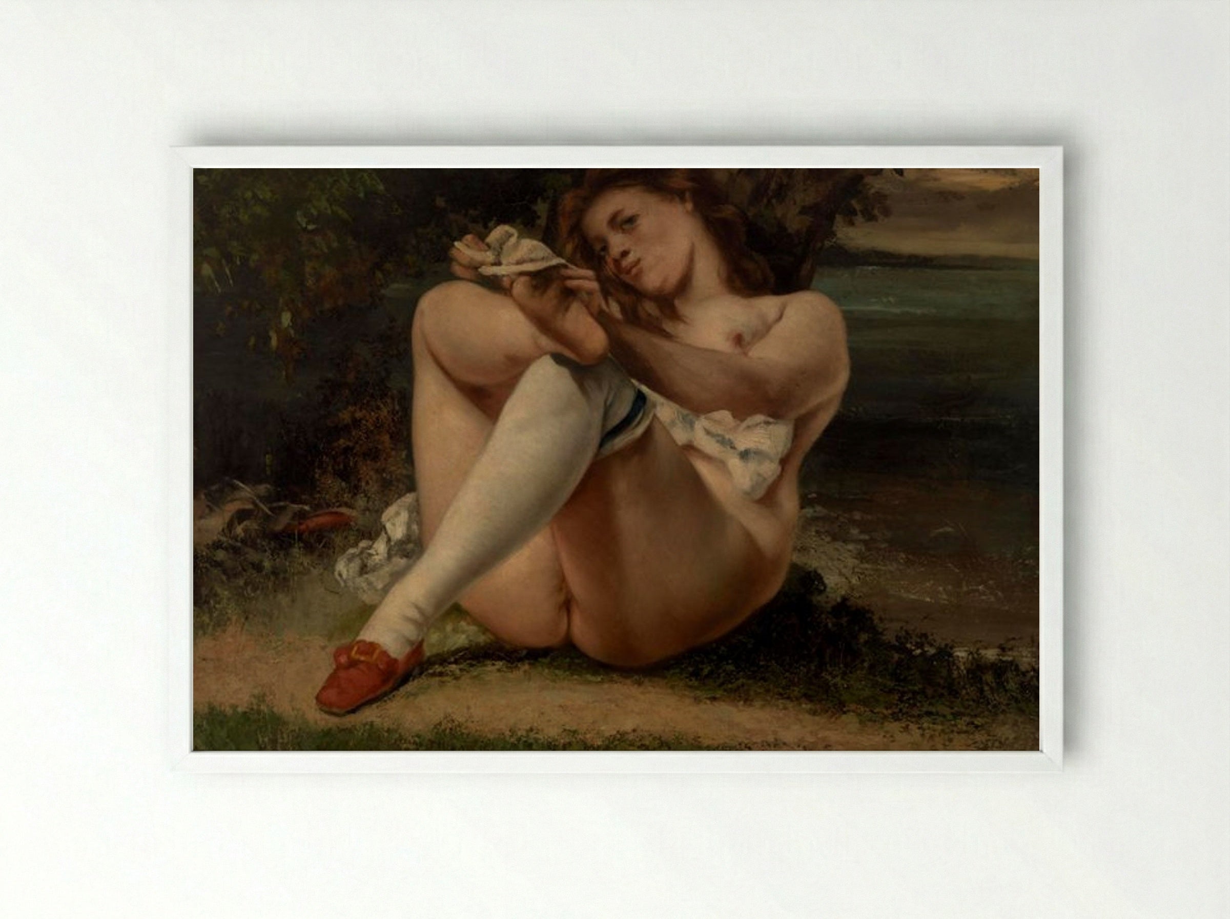 Woman with White Stockings (La Femme aux bas blancs) - Gustave Courbet - Framed Print White