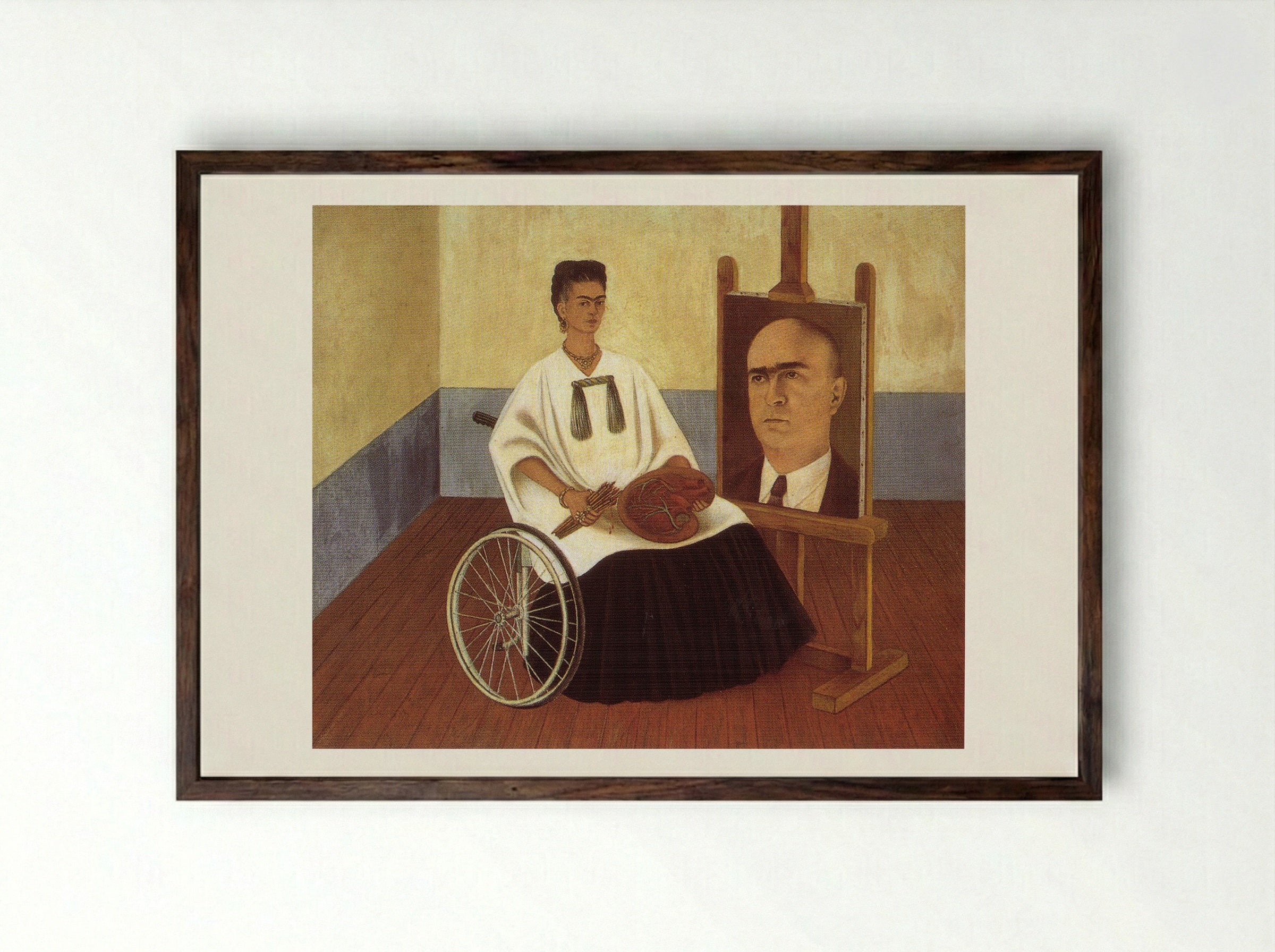 Self-Portrait with the Portrait of Doctor Farill - Frida Kahlo - Framed Print Dark Wood