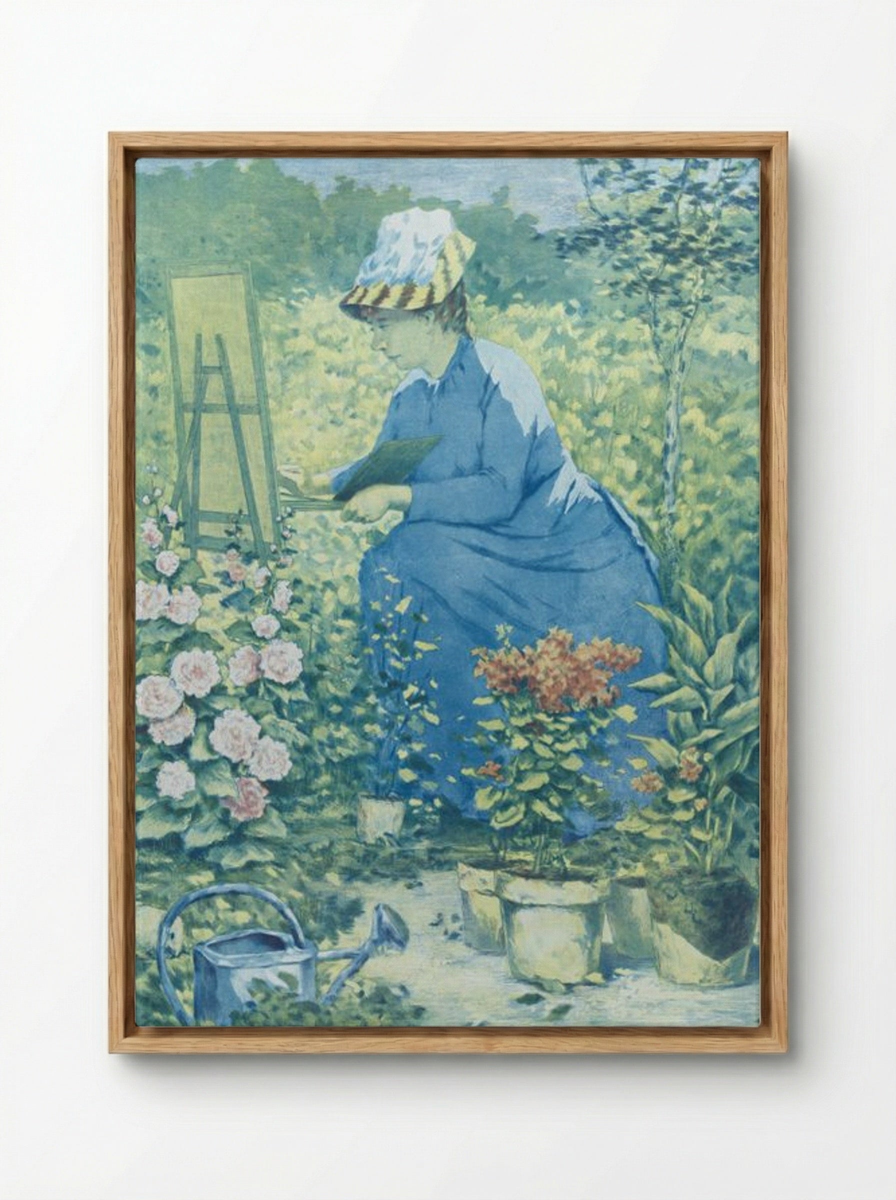 Jeanne Gonzales Painting in the Garden - Henri-Charles Guérard - Framed Canvas Wood