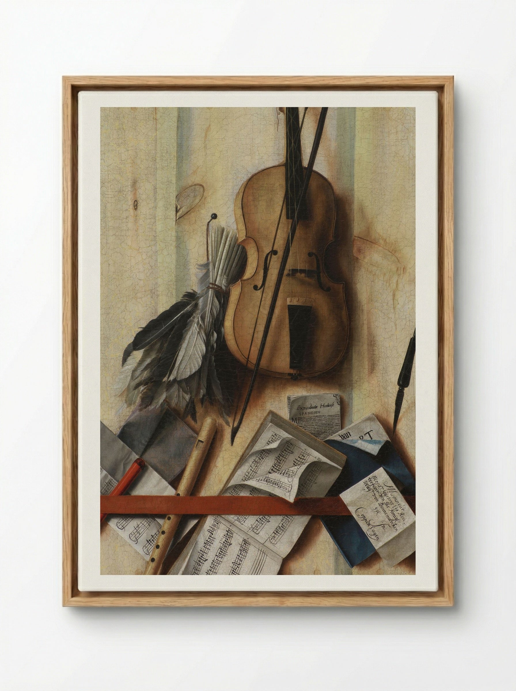 Trompe l'oeil with violin, sheet music and recorder - Cornelis Norbertus Gysbrechts - Framed Canvas Wood