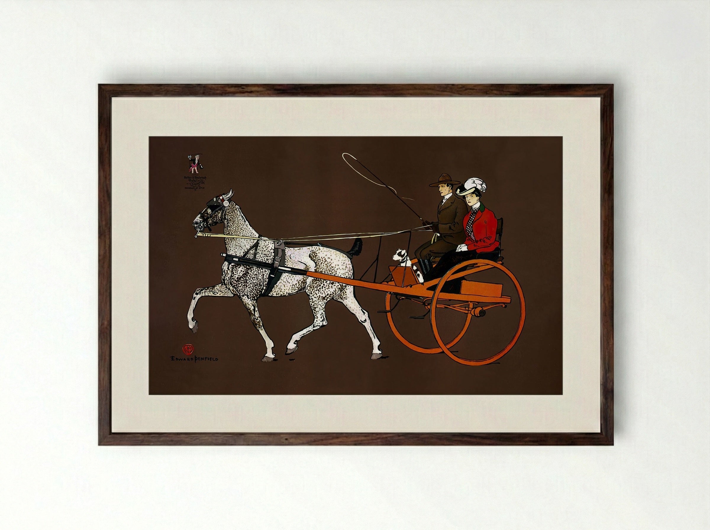 Couple in a Carriage - Edward Penfield - Framed Print Dark Wood