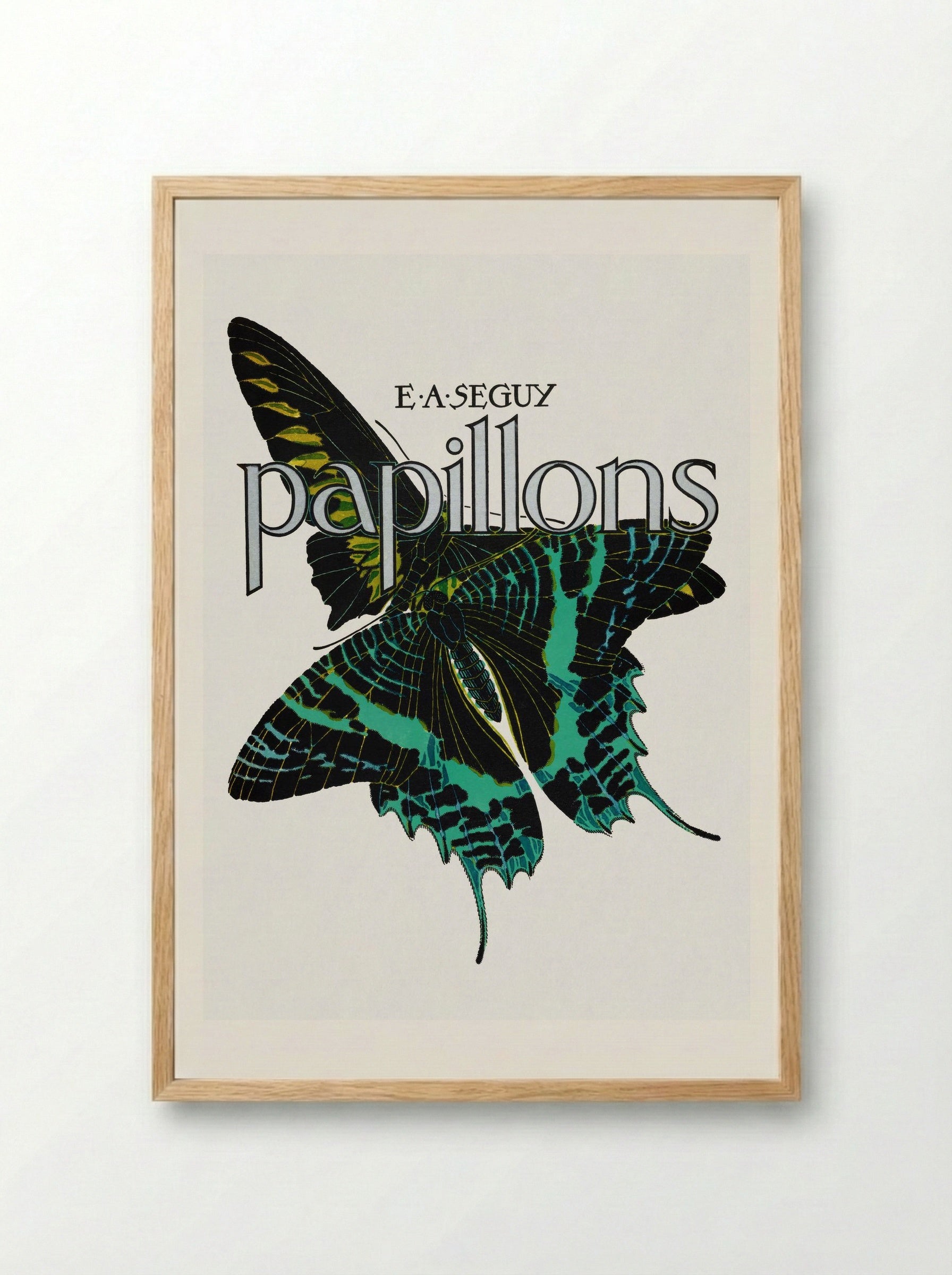 Papillons, Plate No. 1 (Teal and Black Butterfly) - Émile-Allain Séguy - Framed Print Wood