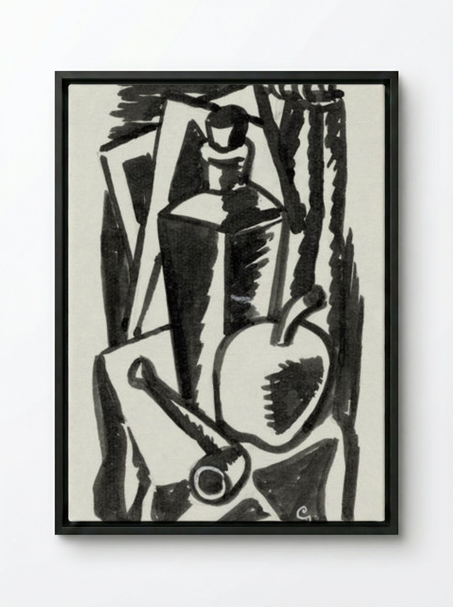Still Life with Apple, Pipe and Bottle - Leo Gestel - Framed Canvas Black