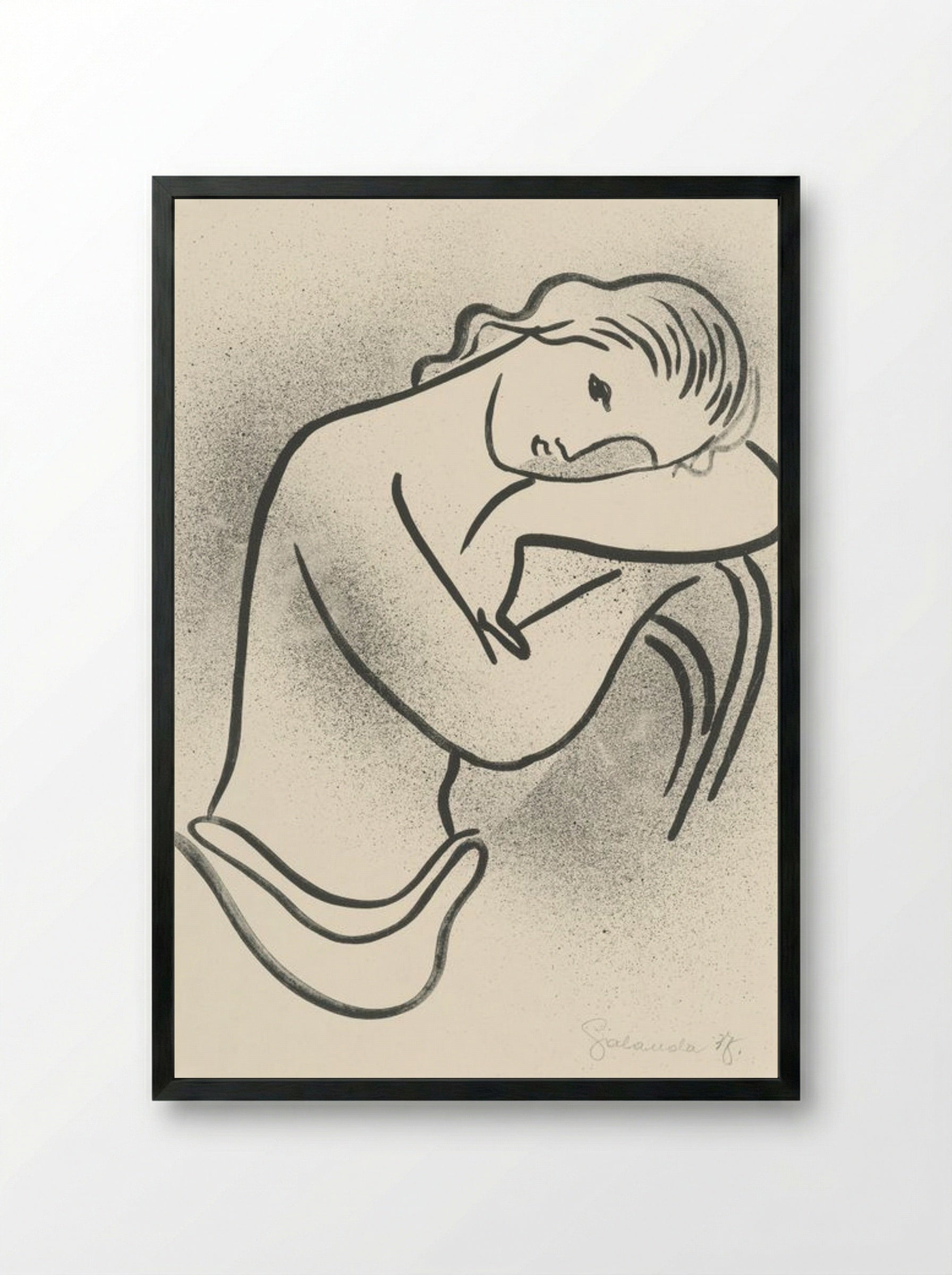 Reclining Nude (Woman Resting on Arms) - Mikuláš Galanda - Framed Print Black