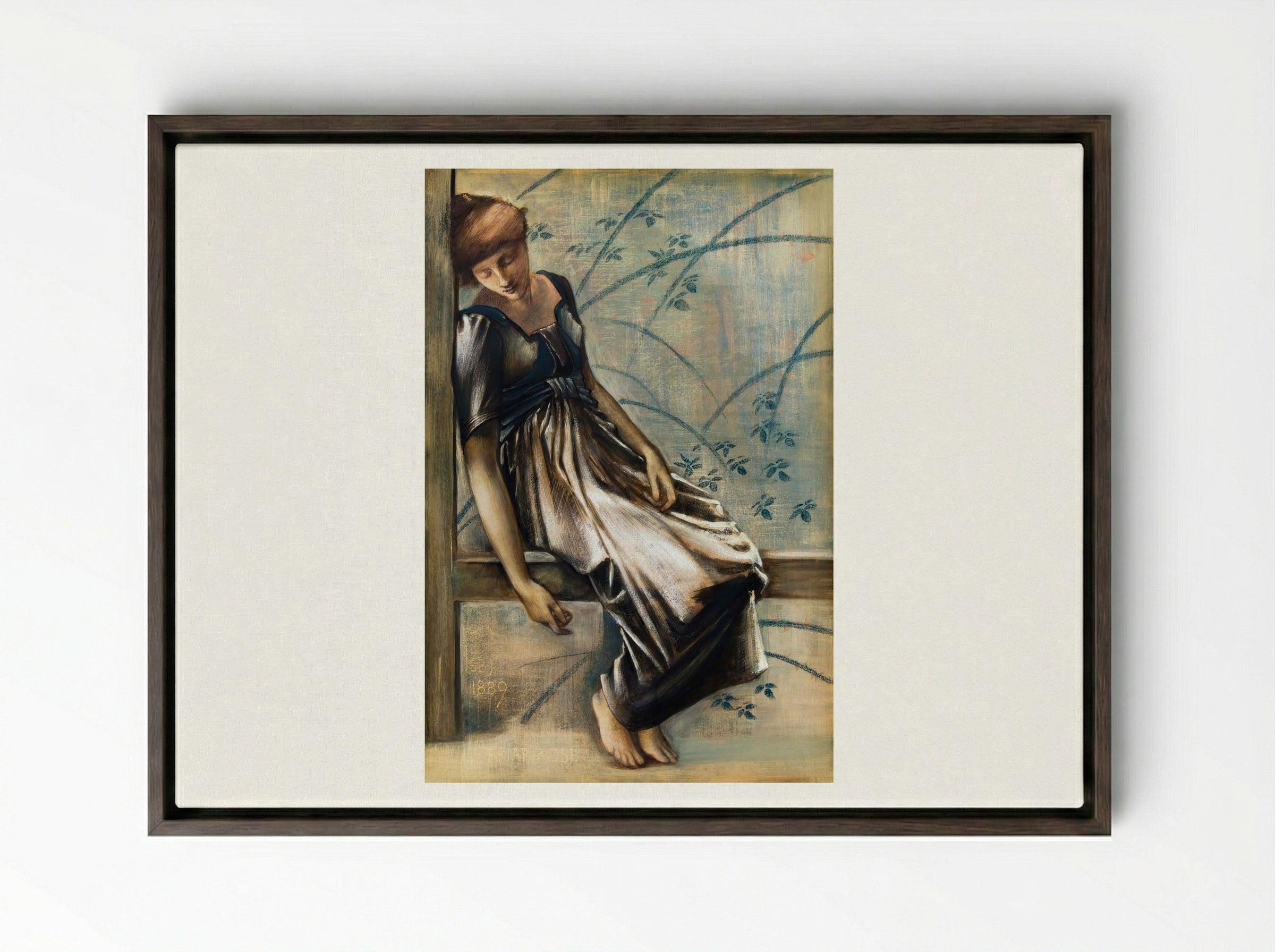 Study for 'The Garden Court' from 'The Briar Rose' Series - Edward Burne-Jones - Framed Canvas Dark Wood