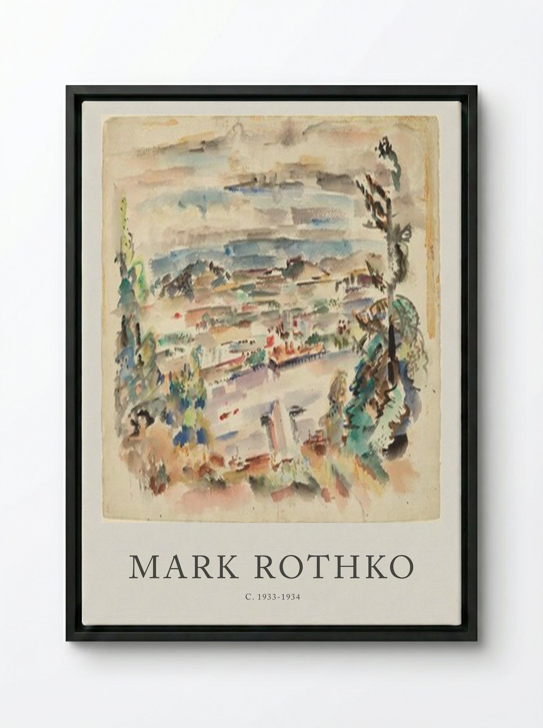 Untitled (Coastal Landscape, Watercolour) - Mark Rothko - Framed Canvas Black