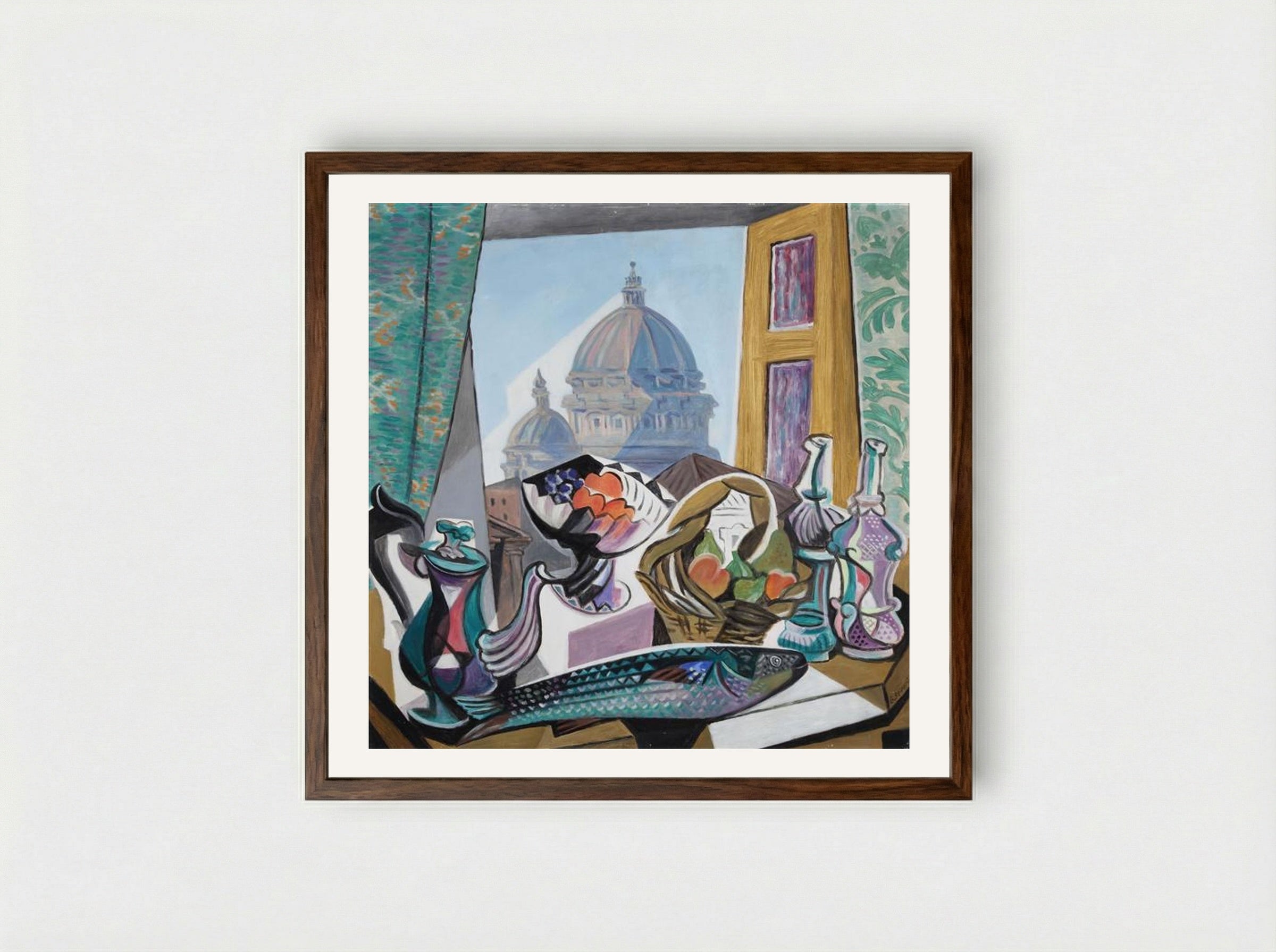 Still Life with the Dome of St. Peter's - Gino Severini - Framed Print Dark Wood