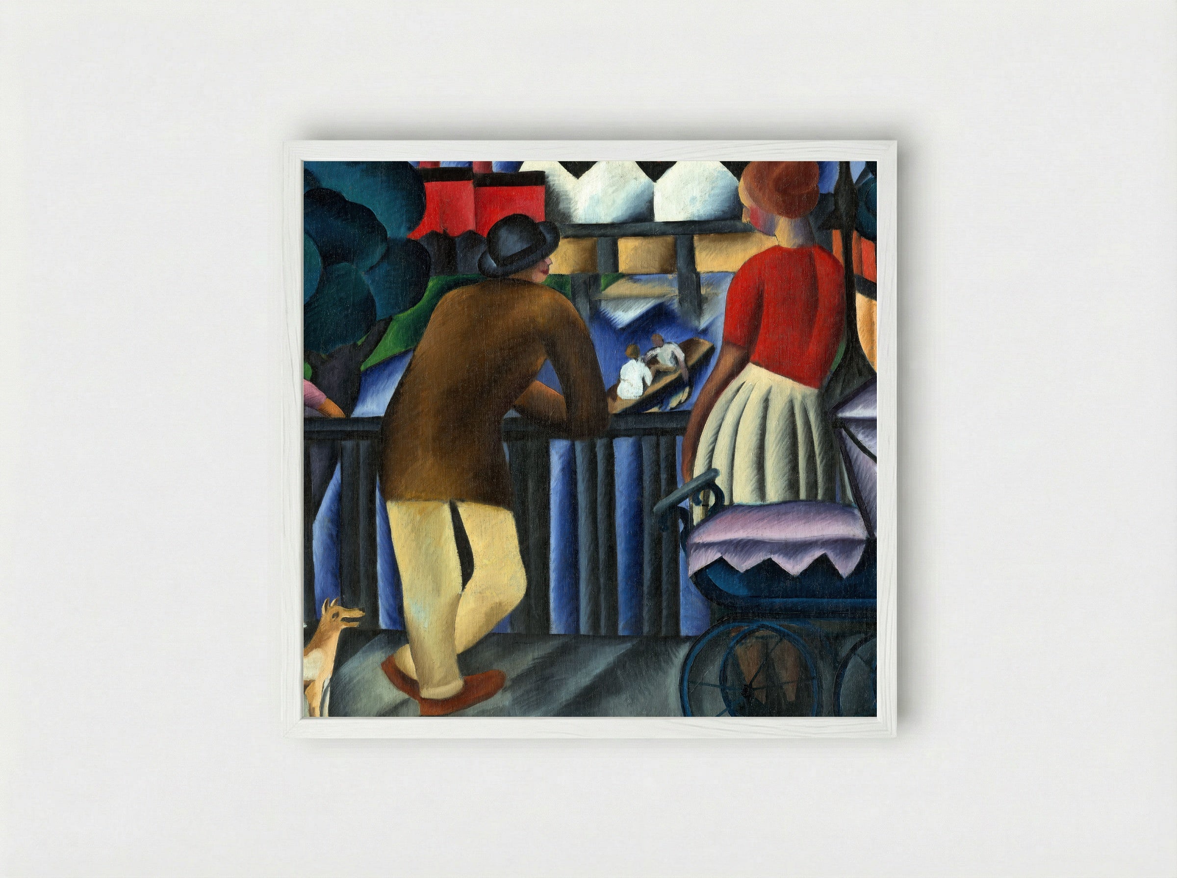 Urban Scene with Figures and Pram - Gejza Schiller - Framed Print White