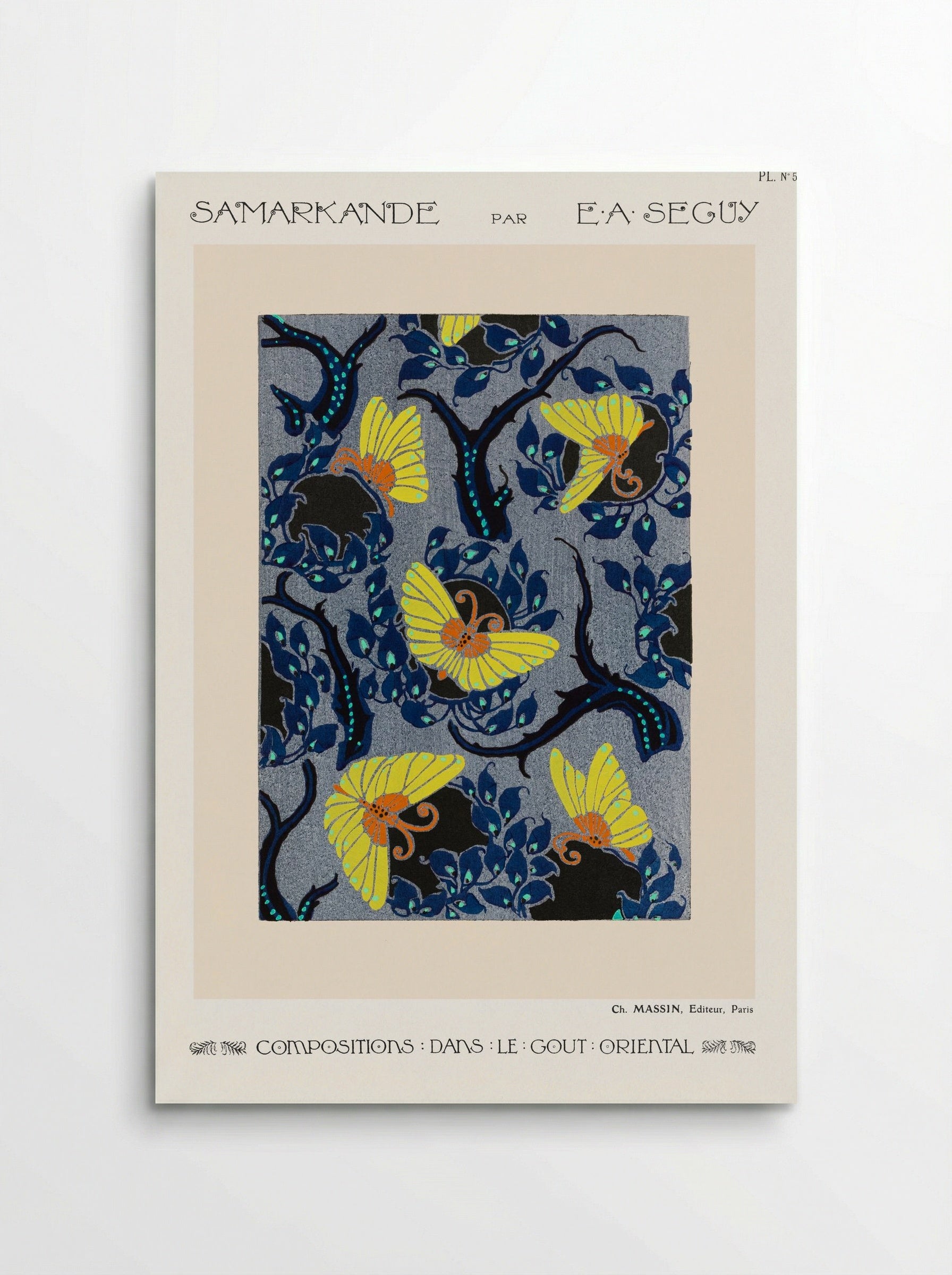 Samarkande, Plate No. 5 (Butterflies and Branches) - E. A. Séguy - Poster