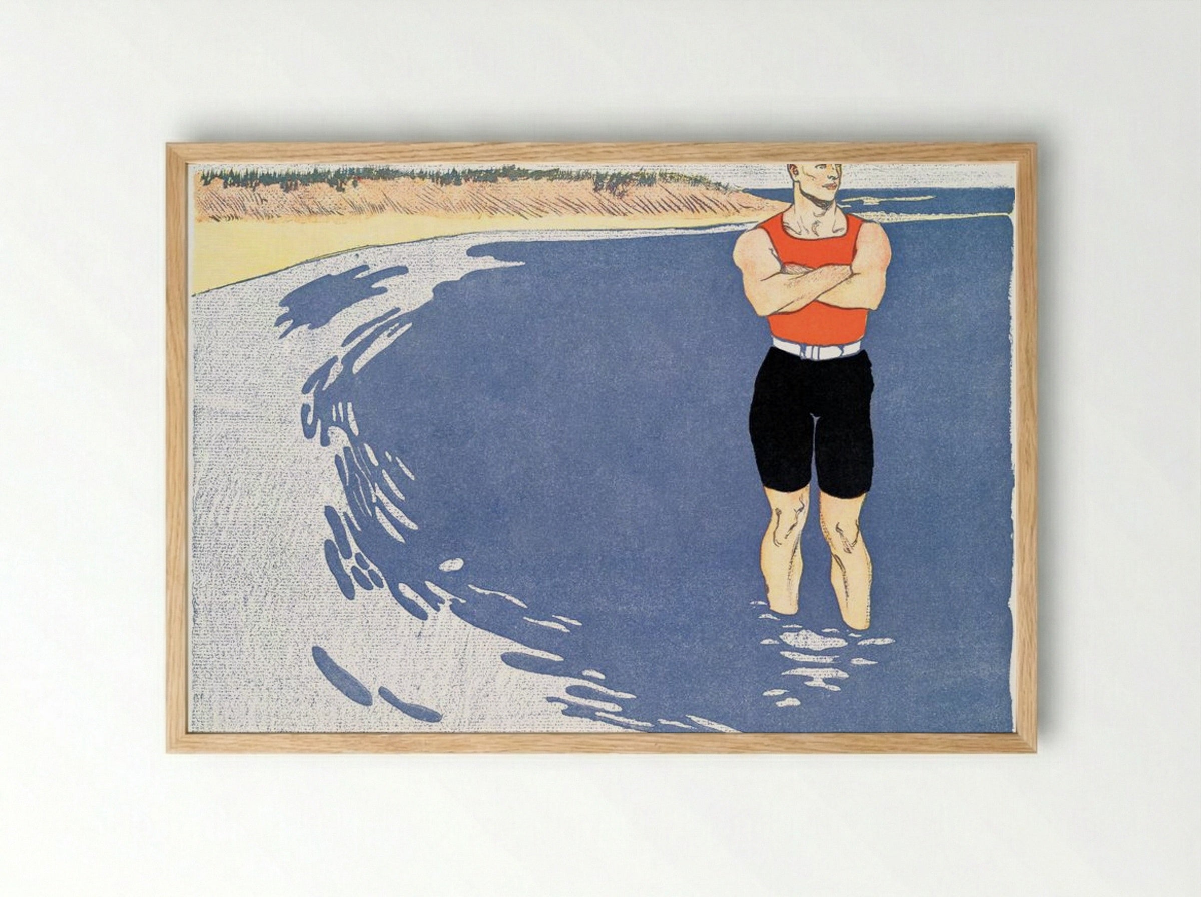 Man Standing in the Sea - Edward Penfield - Framed Print Wood