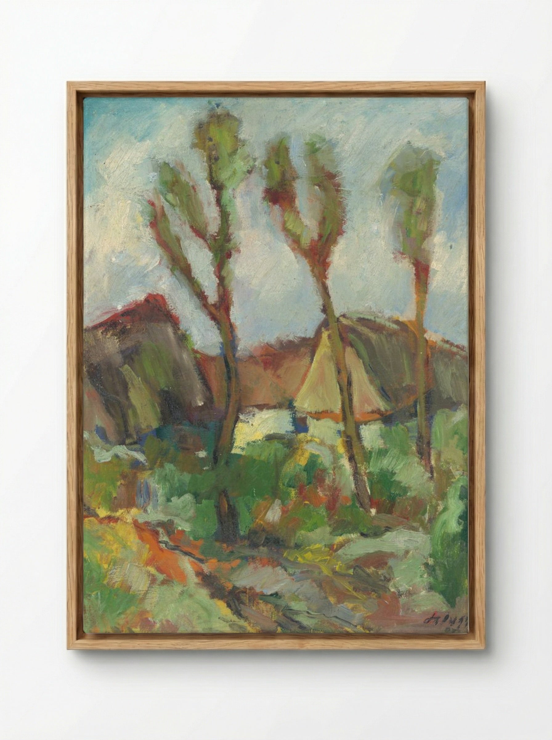 Sketch of a Landscape with Poplars - Zolo Palugyay - Framed Canvas Wood