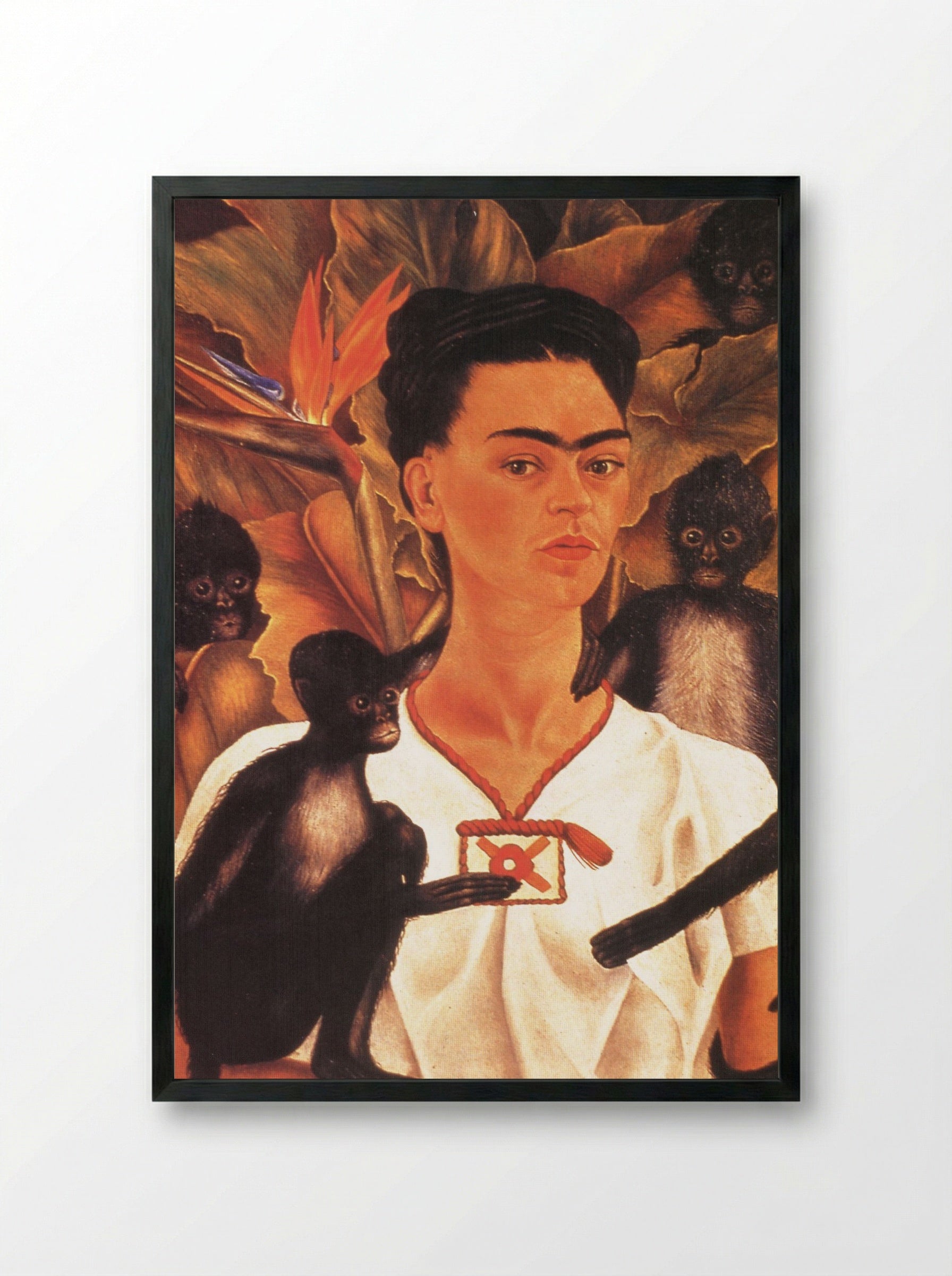 Self-Portrait with Monkeys - Frida Kahlo - Framed Print Black