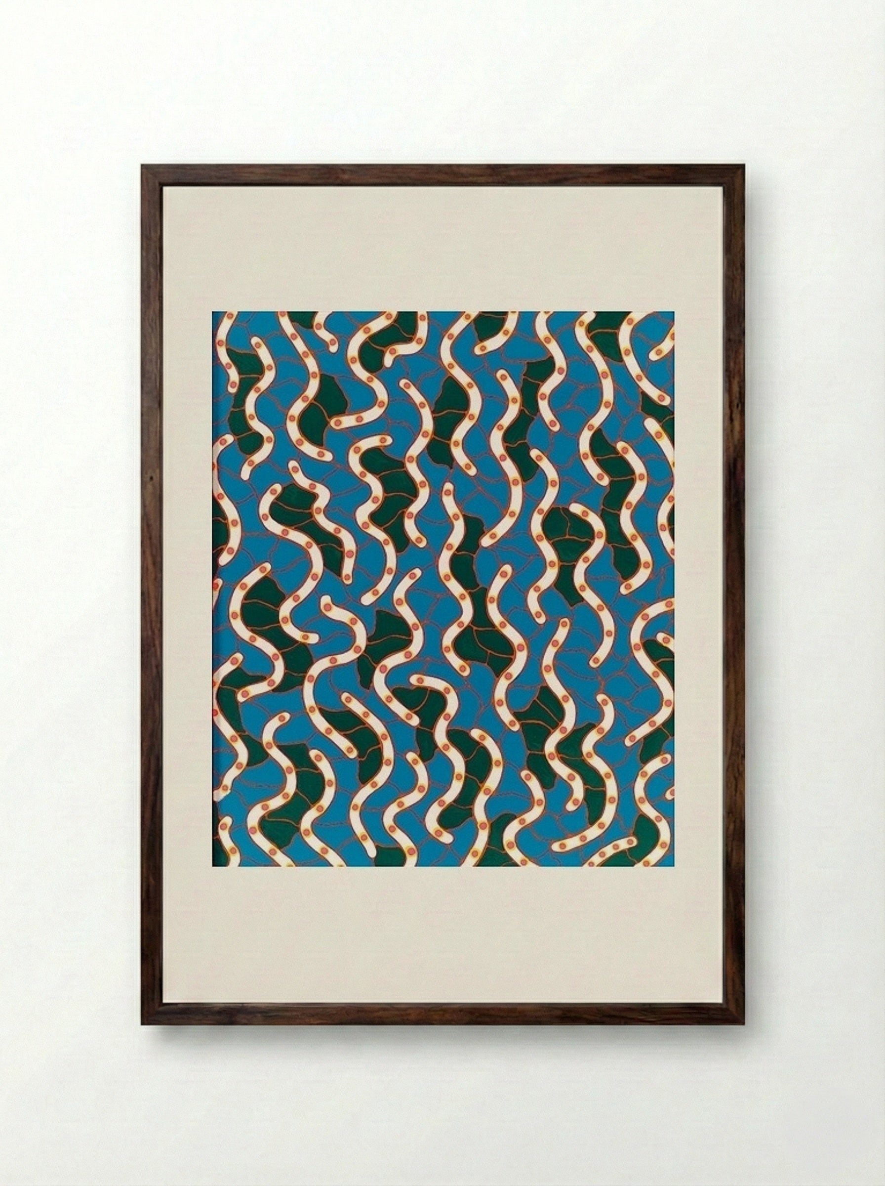 Waves on the Hudson River - Yayoi Kusama - Framed Print Dark Wood