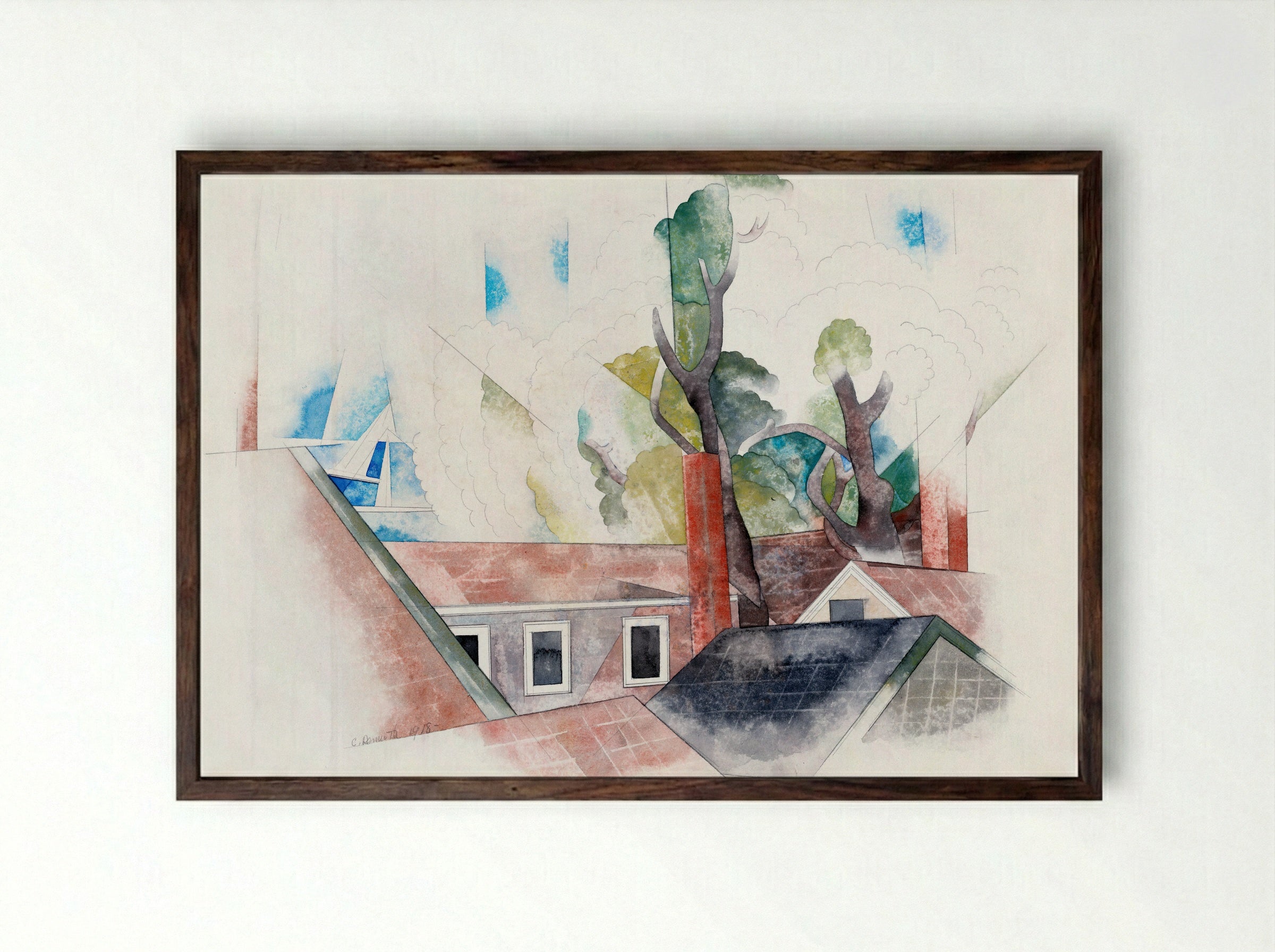 Rooftops and Trees - Charles Demuth - Framed Print Dark Wood