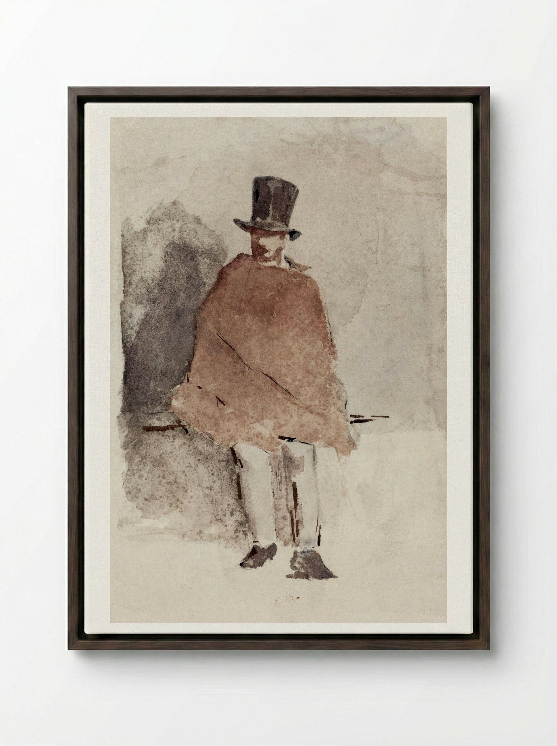 The Man in the Tall Hat - Édouard Manet - Framed Canvas Dark Wood