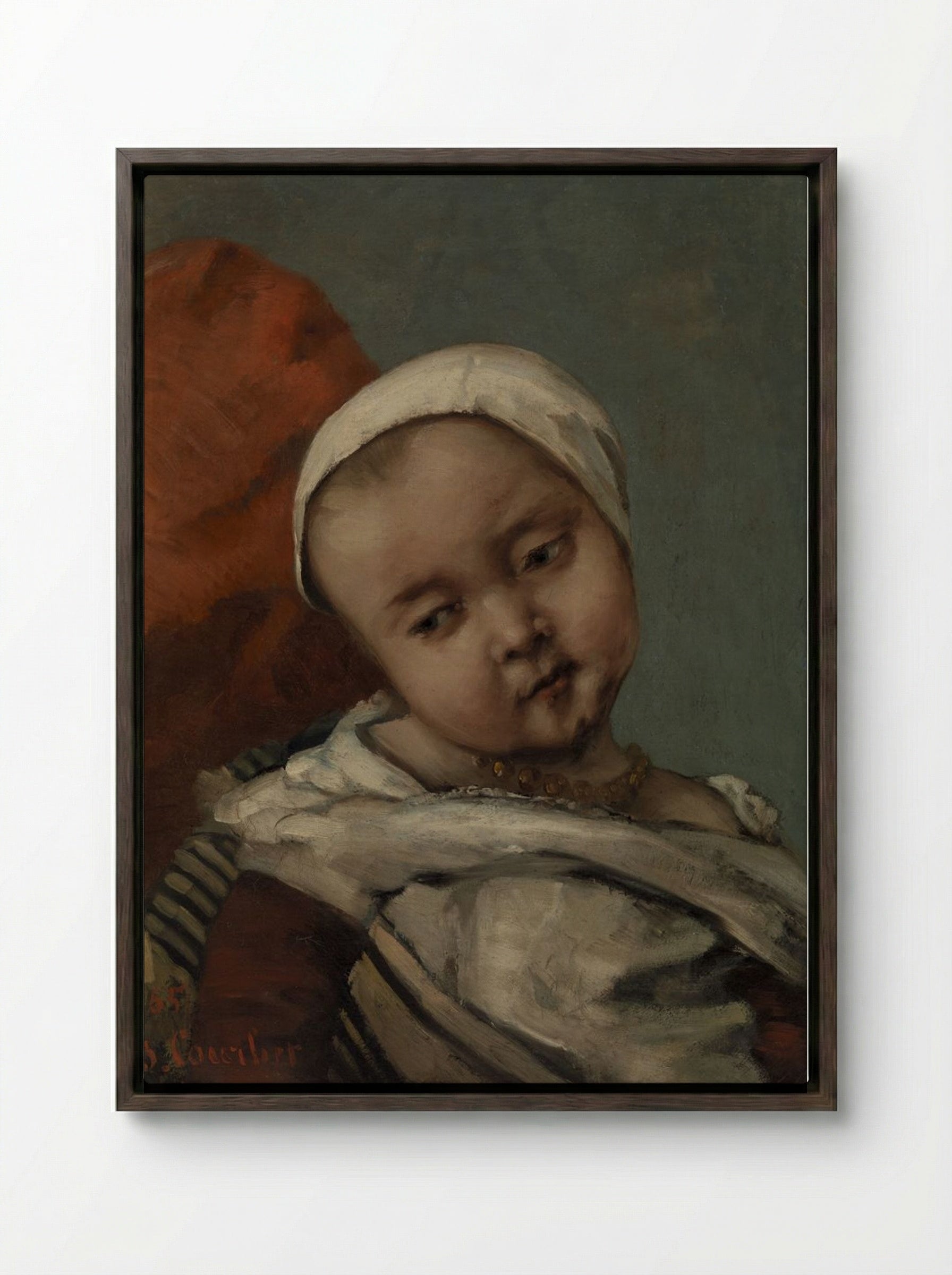 Head of a Baby - Gustave Courbet - Framed Canvas Dark Wood