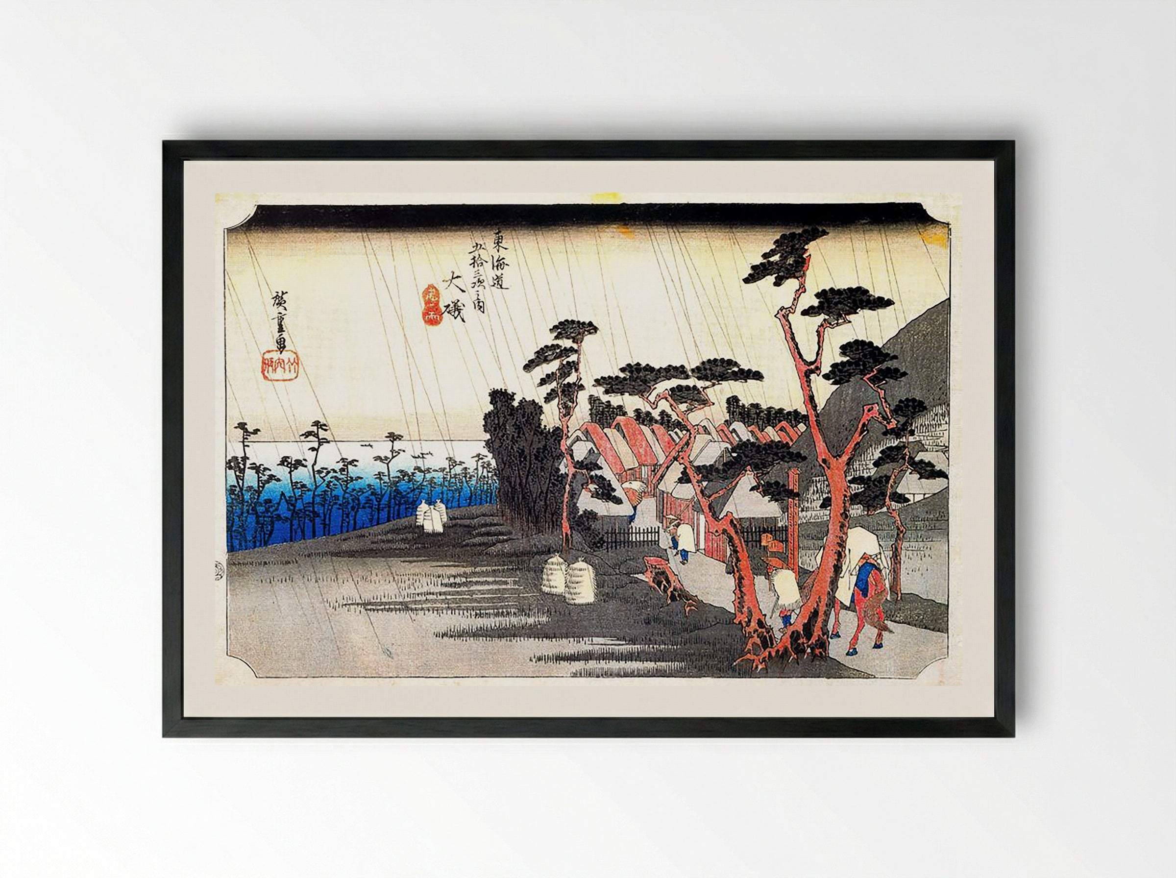 Oiso: Tora-ga-ame (Shower at Tora-ga-ame) - Utagawa Hiroshige - Framed Print Black