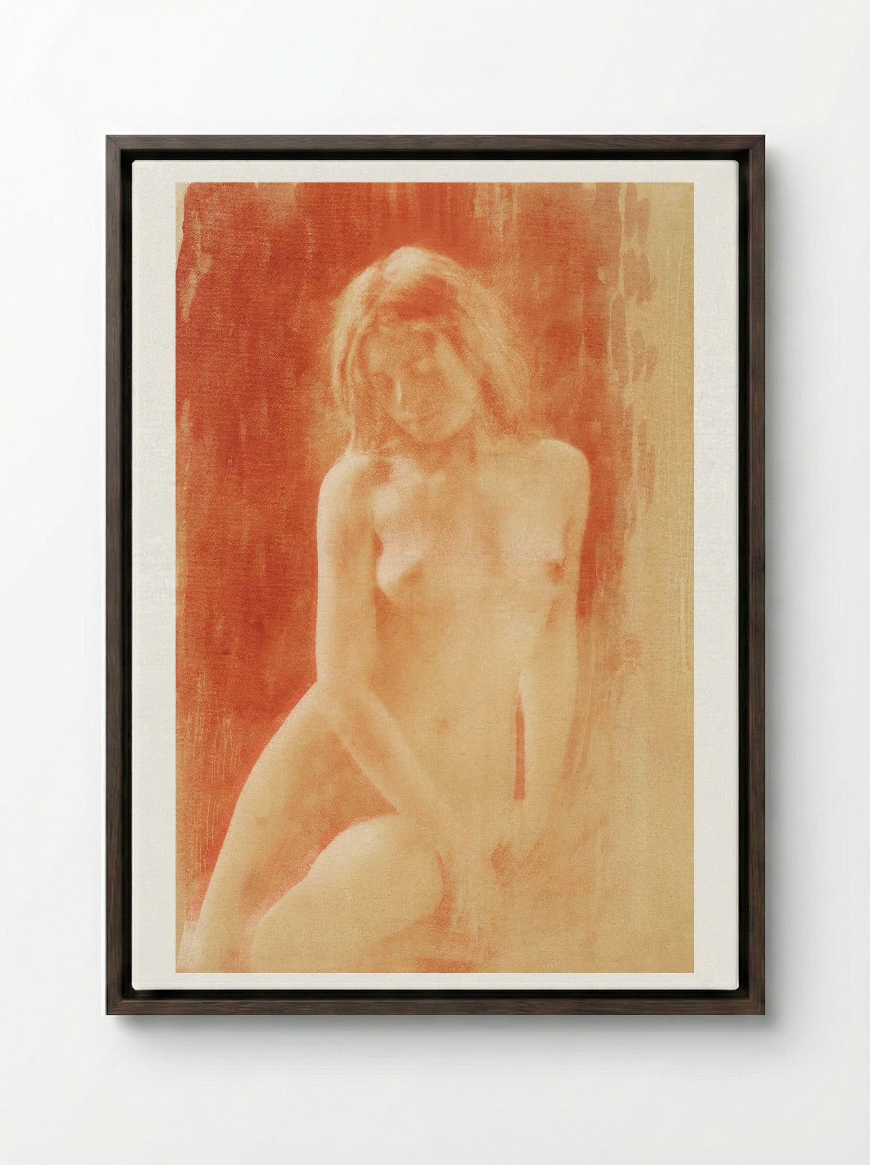 Study in Orange (Nude Woman) - René Le Bègue - Framed Canvas Dark Wood