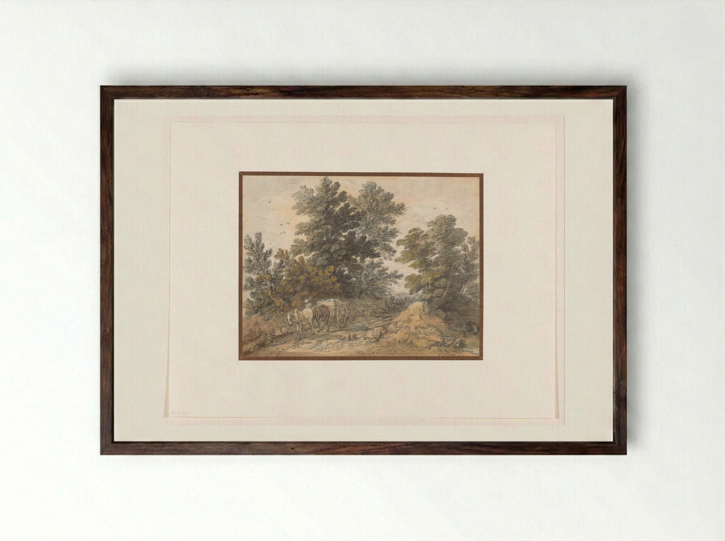 Landweg met geboomte en boerenkar - Thomas Gainsborough - Framed Print Dark Wood