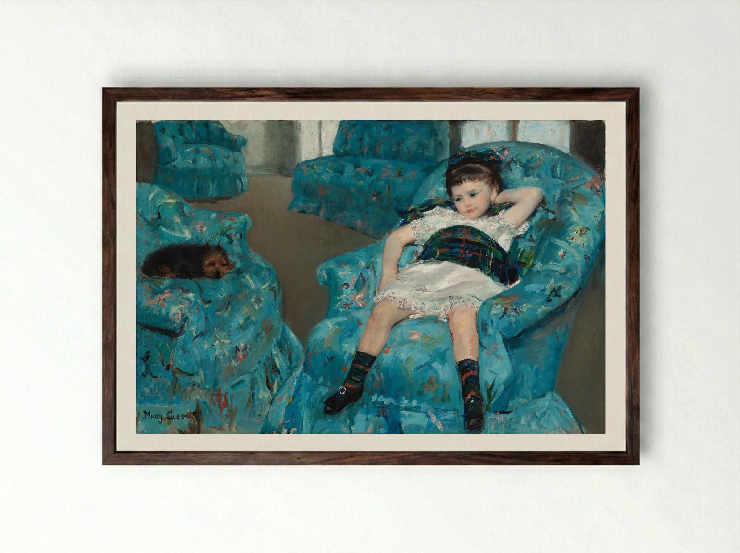 Little Girl in a Blue Armchair - Mary Cassatt - Framed Print Dark Wood