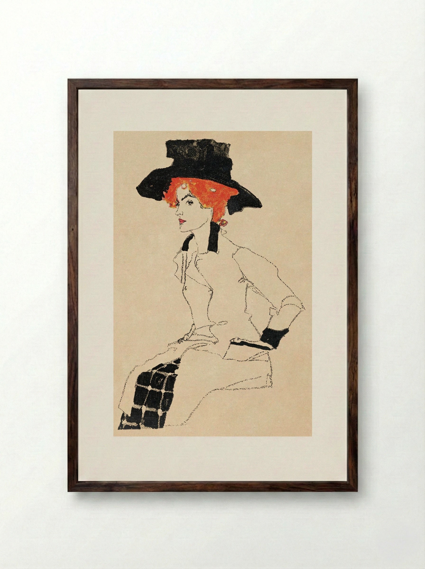 Portrait of a Woman - Egon Schiele - Framed Print Dark Wood