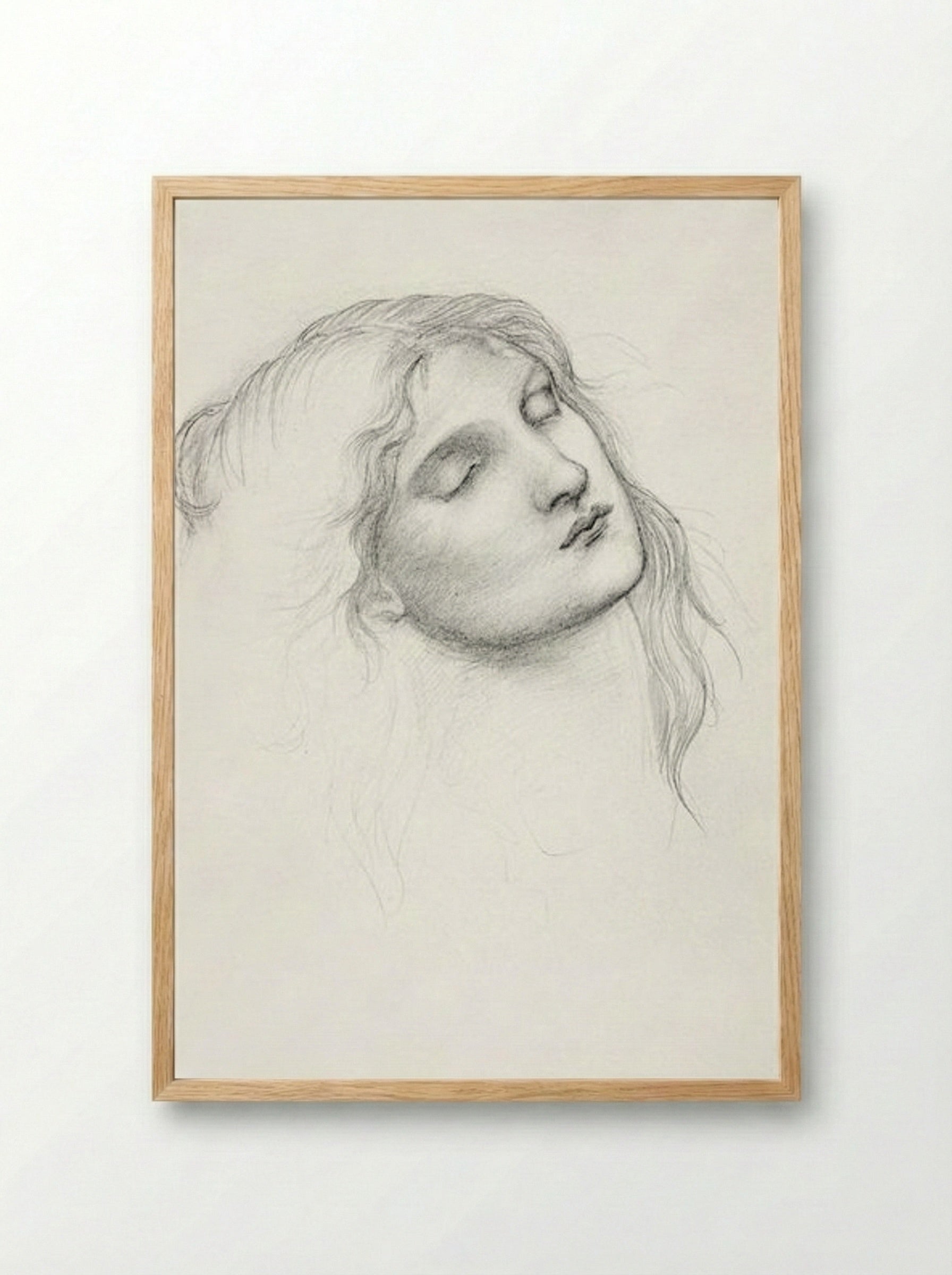 Head of a Woman with Eyes Closed - Edward Burne-Jones - Framed Print Wood