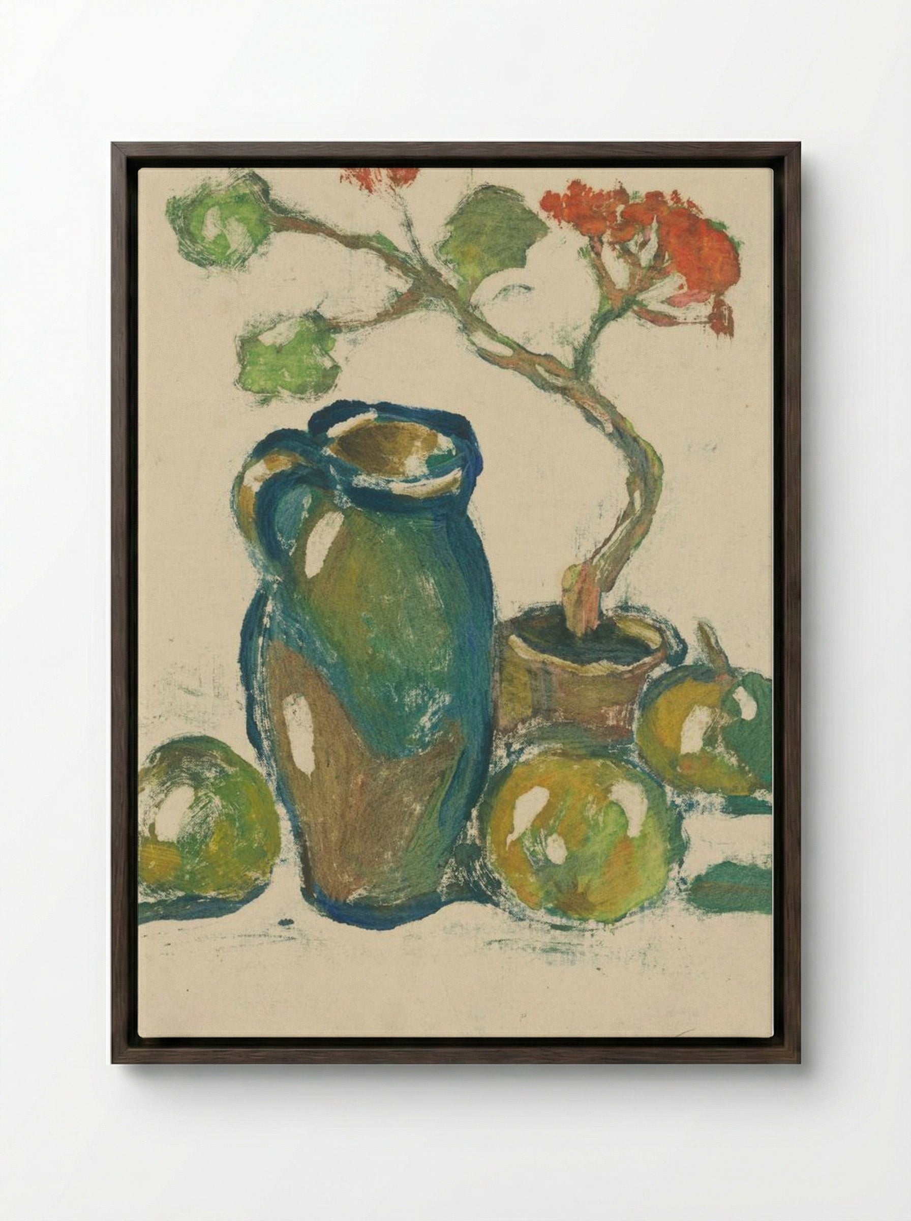 Still Life with Pitcher and Fruit - Zolo Palugyay - Framed Canvas Dark Wood