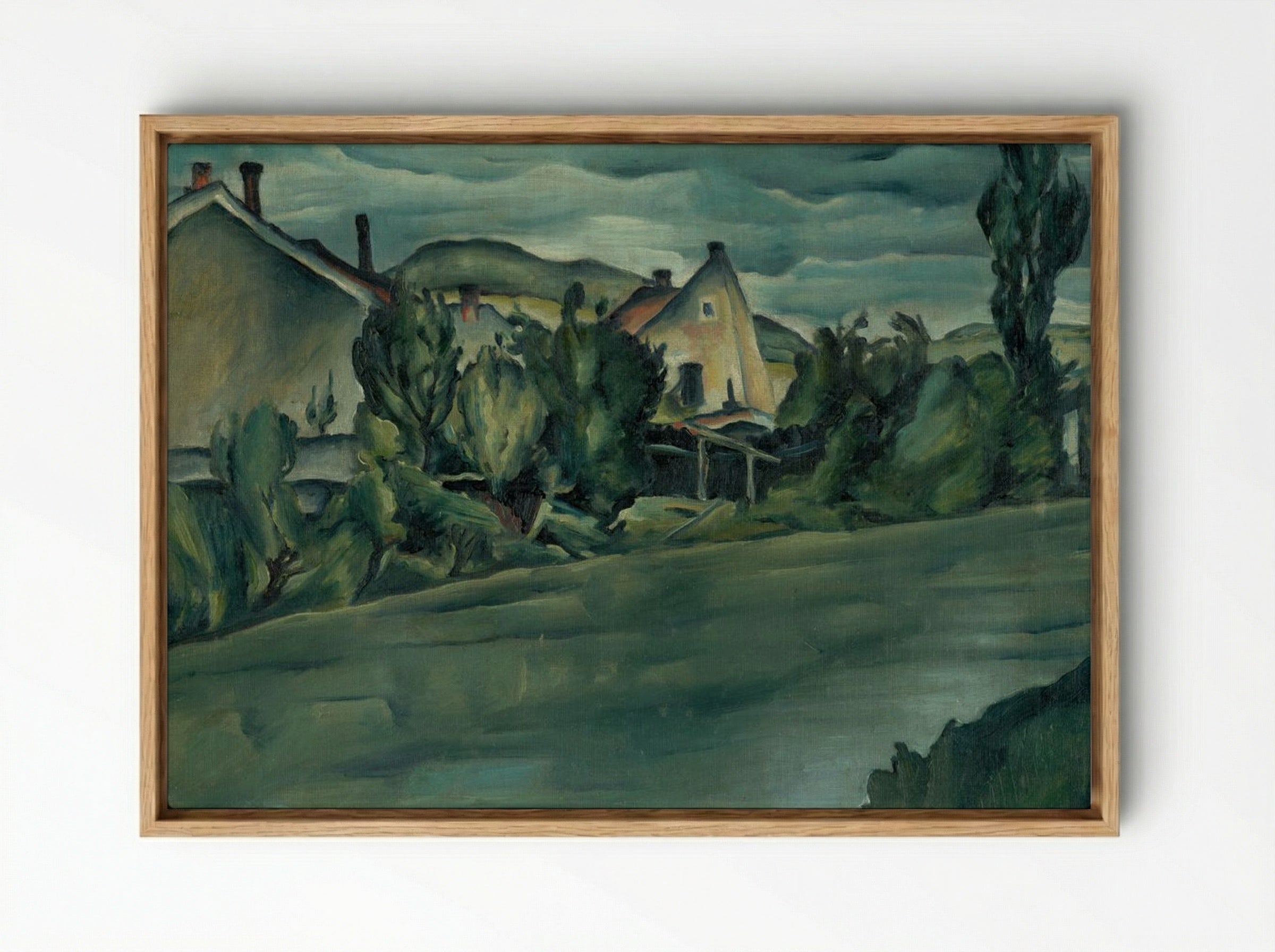 Landscape with Houses - Konstantin Bauer - Framed Canvas Wood