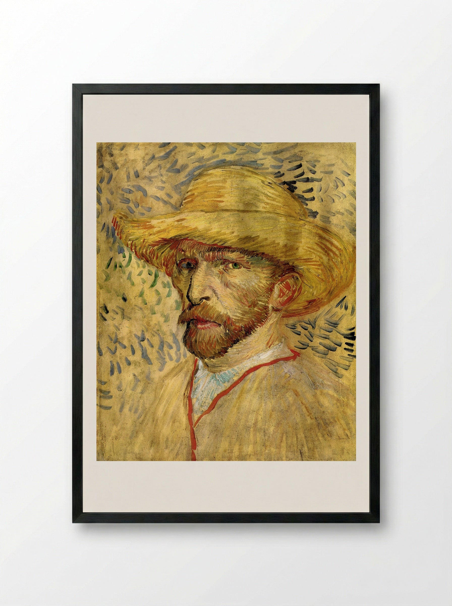 Self-Portrait with Straw Hat - Vincent van Gogh - Framed Print Black
