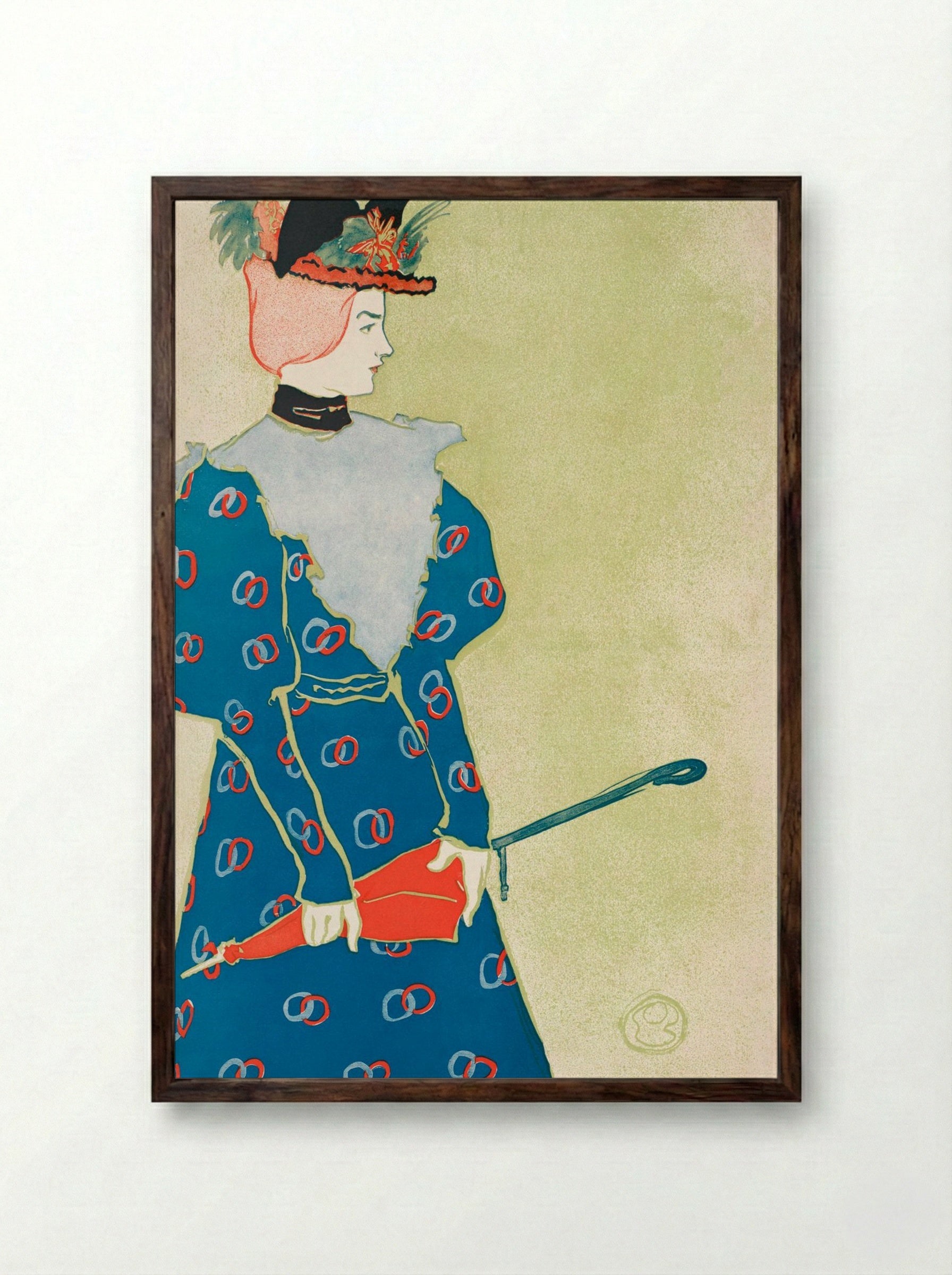 Woman Holding Umbrella - Edward Penfield - Framed Print Dark Wood