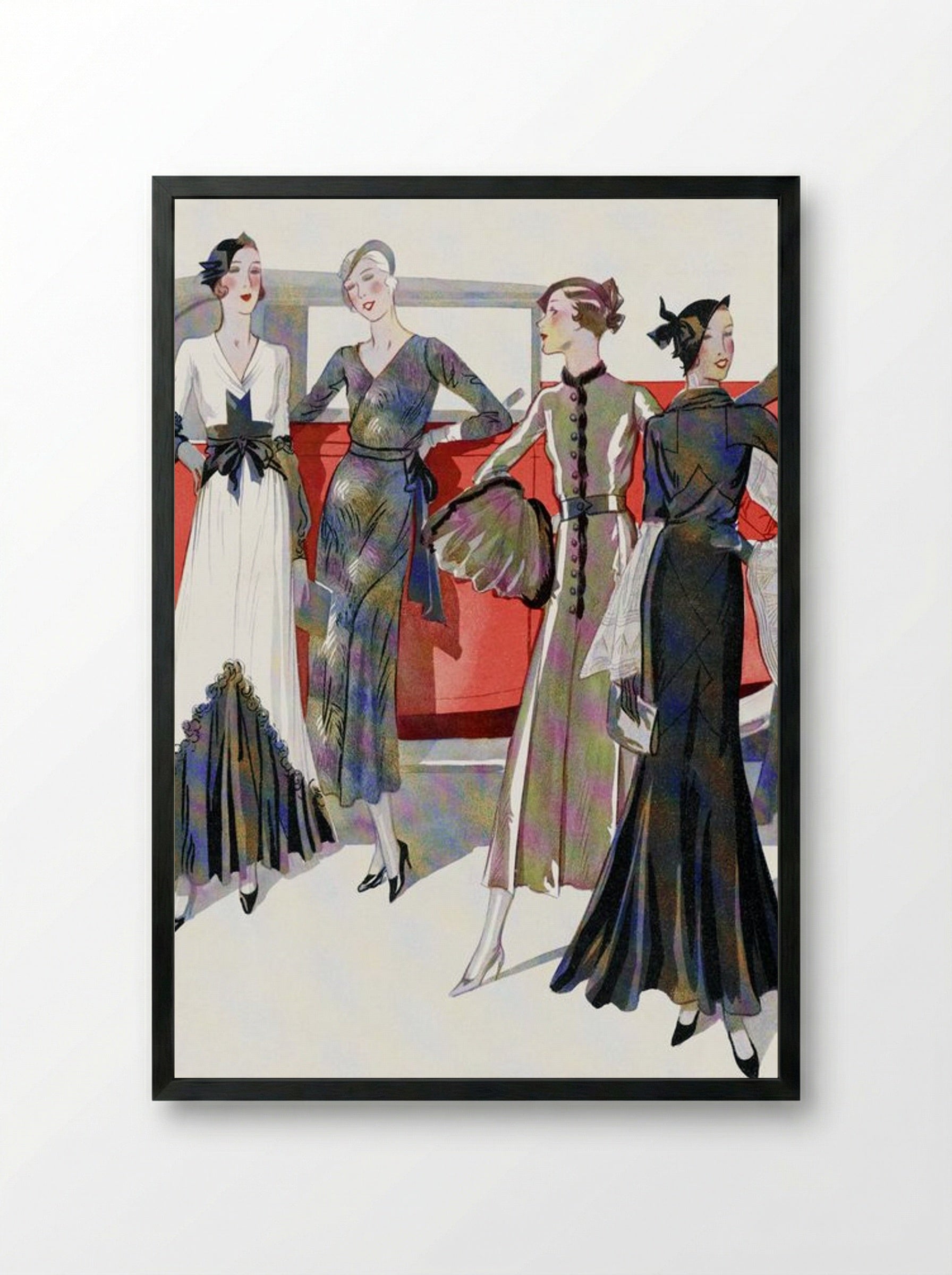 Four Women by a Car - Worth, Martial et Armand, and Dupouy-Magnin - Framed Print Black