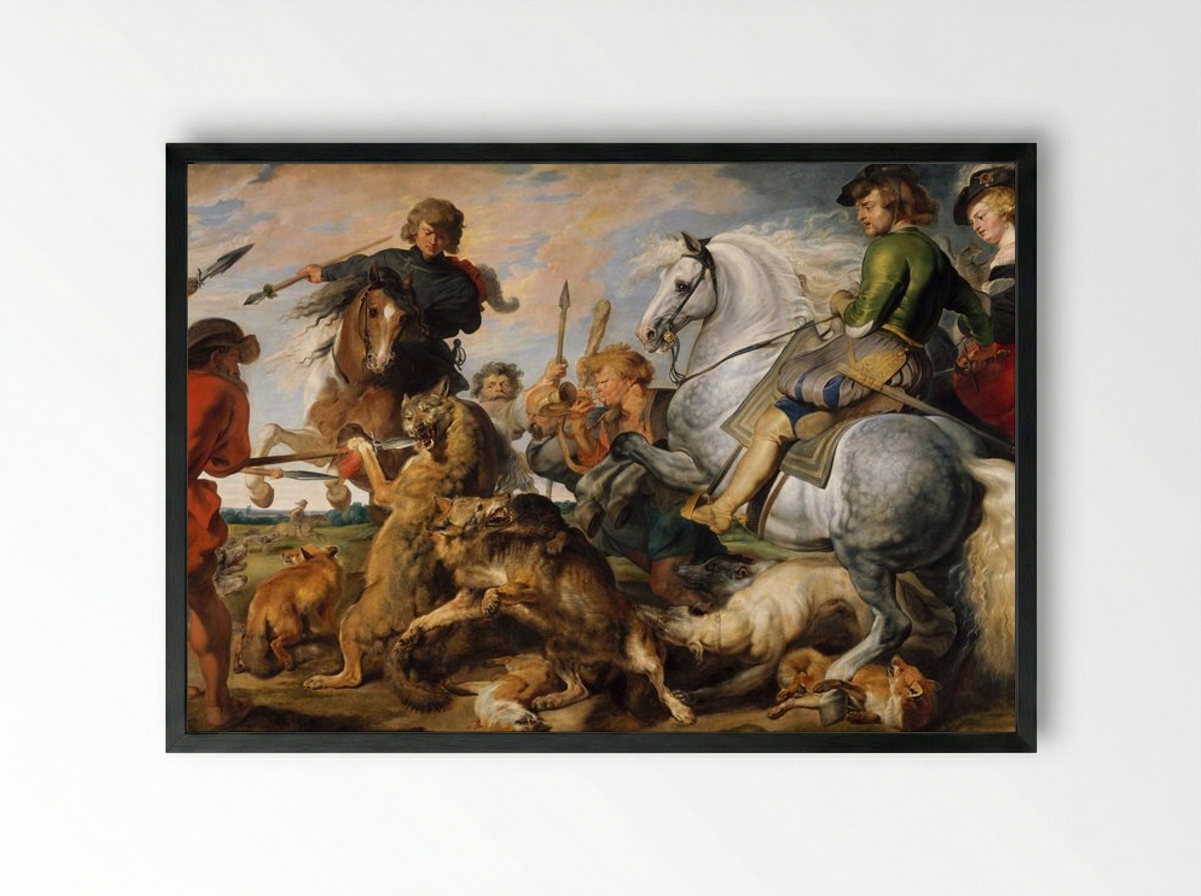 Wolf and Fox Hunt - Peter Paul Rubens - Framed Print Black