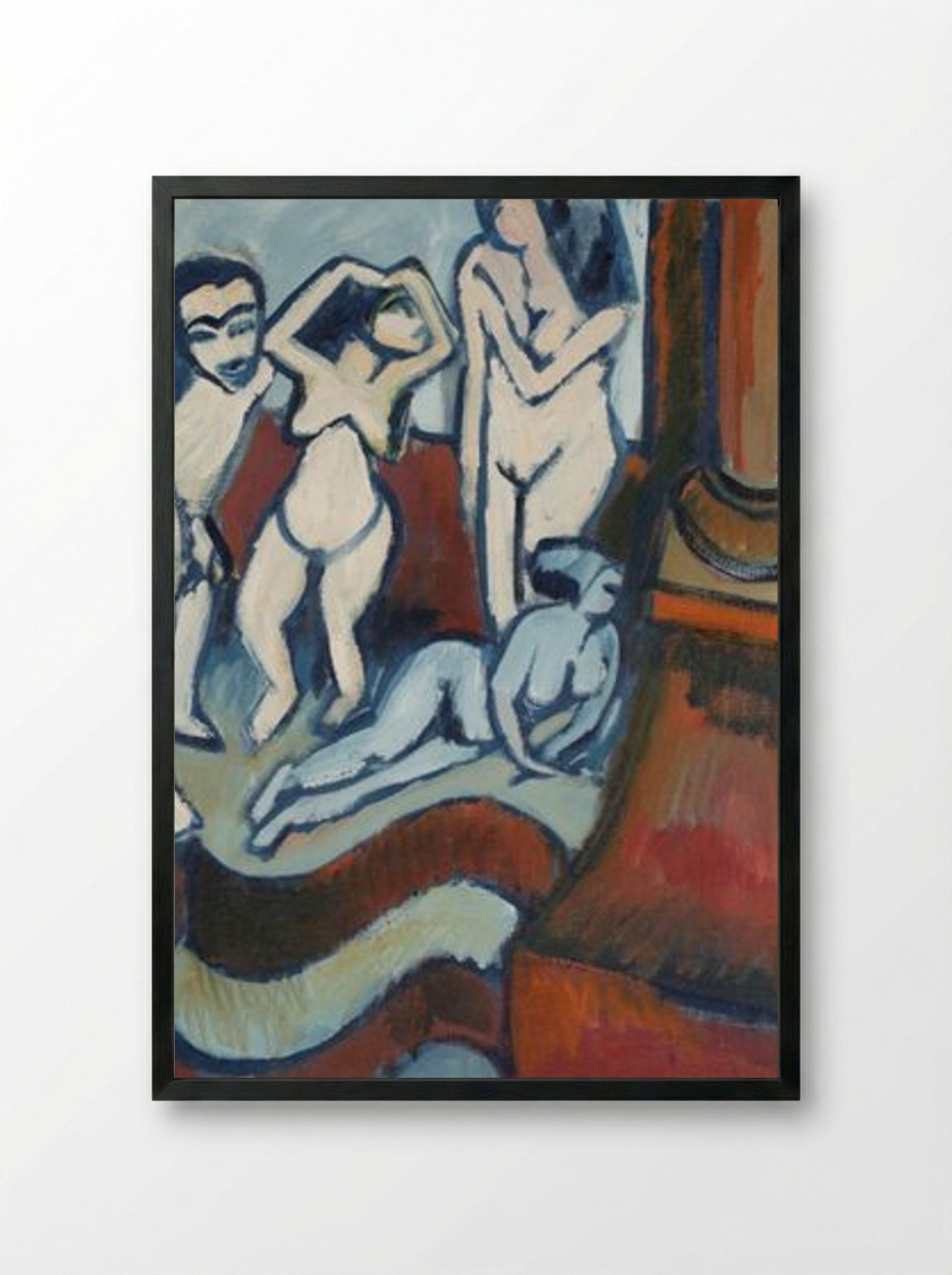 Four Wooden Sculptures - Ernst Ludwig Kirchner - Framed Print Black