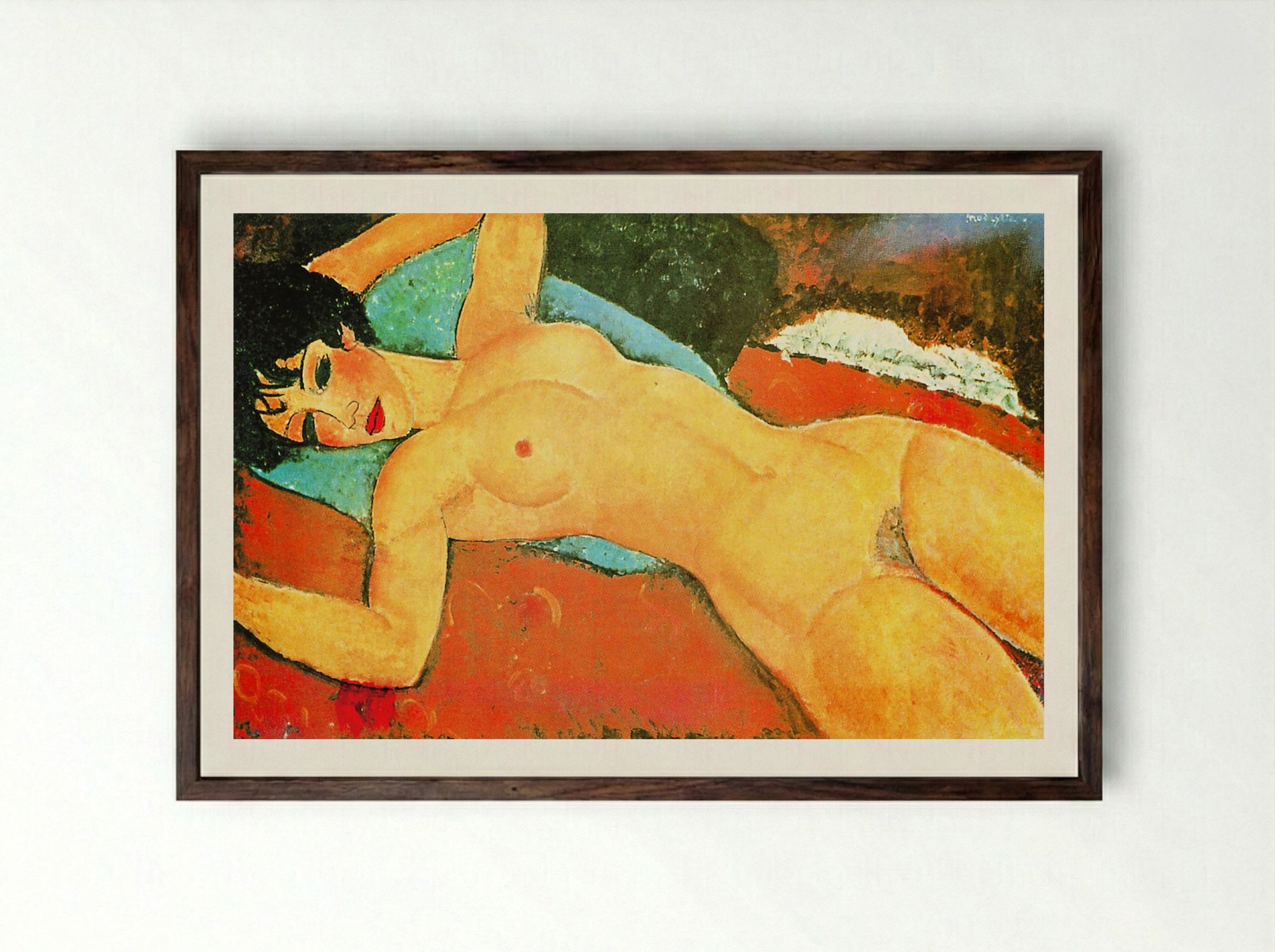 Sleeping Nude with Arms Open (Red Nude) - Amedeo Modigliani - Framed Print Dark Wood
