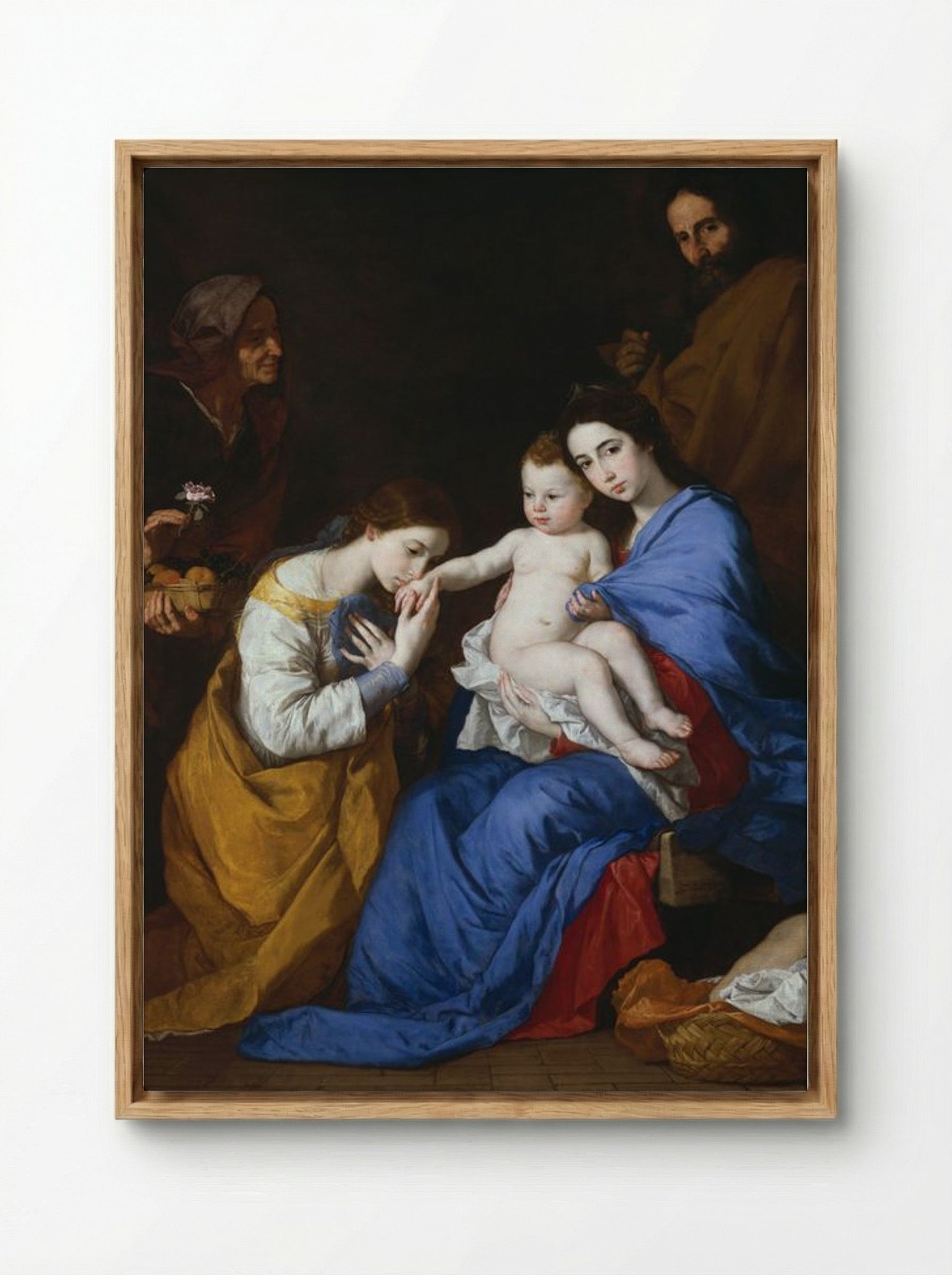 The Holy Family with Saints Anne and Catherine of Alexandria - Jusepe de Ribera - Framed Canvas Wood