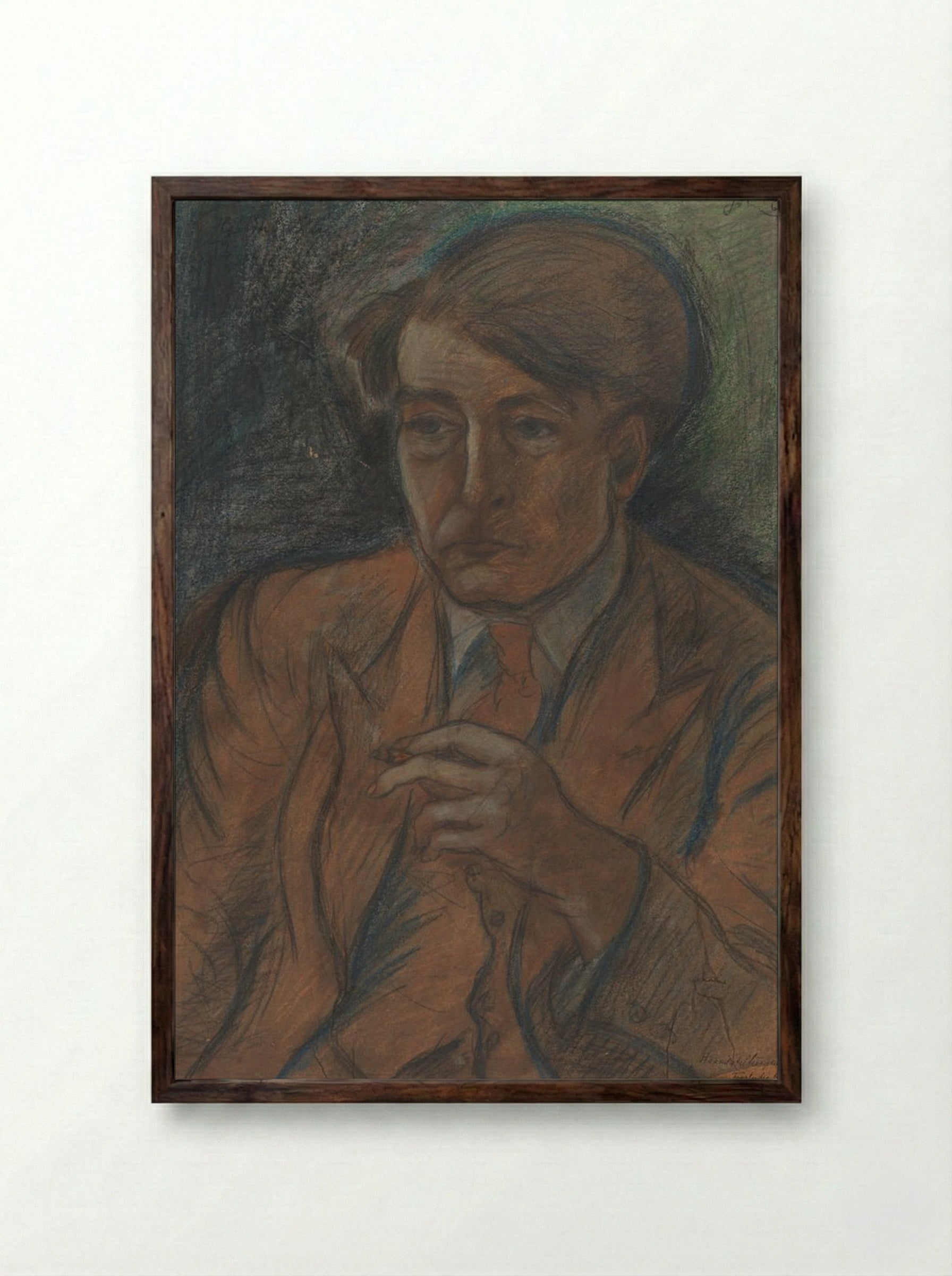 Study for a Portrait of Søren Hjorth Nielsen - John Christensen - Framed Print Dark Wood