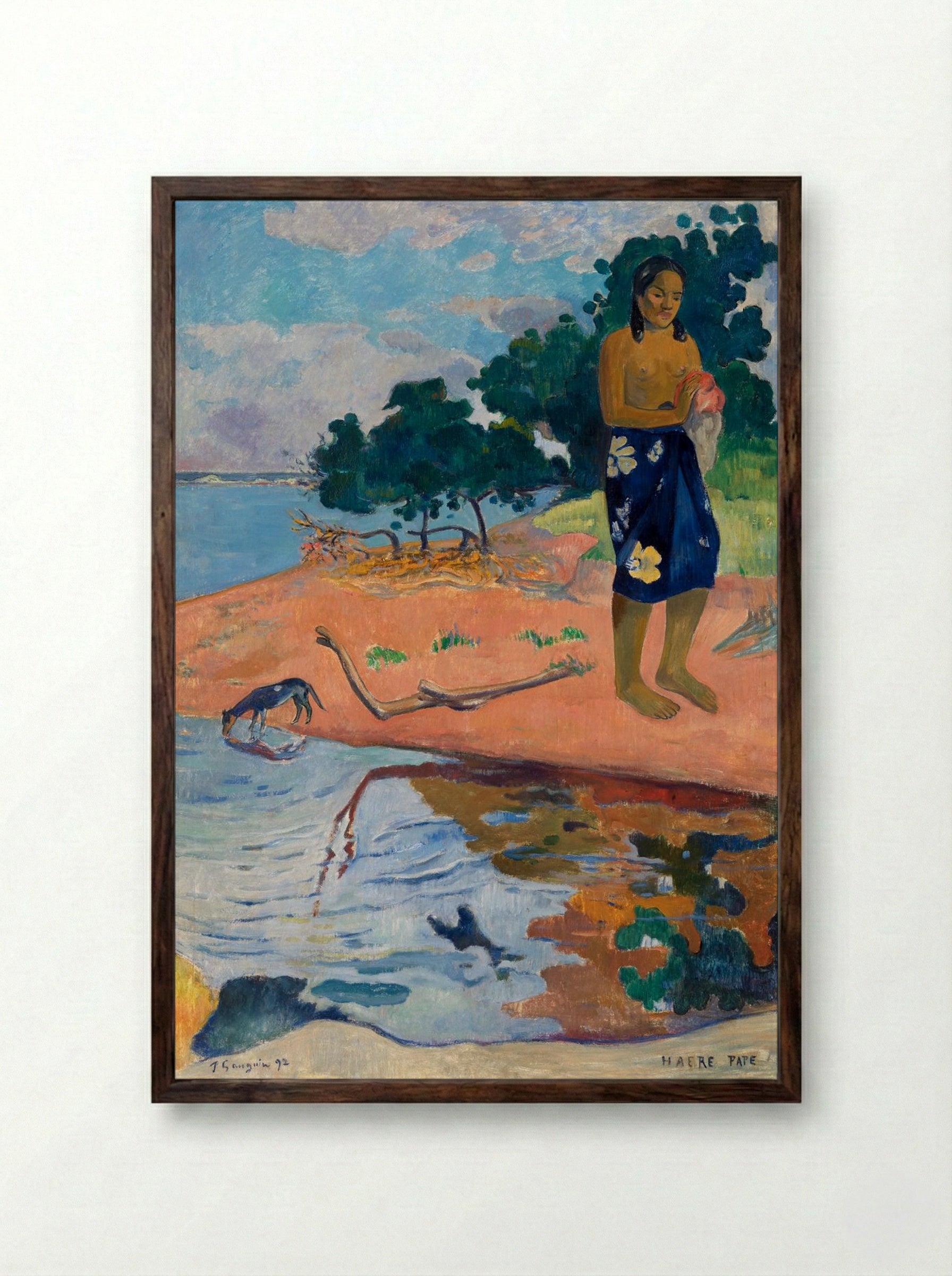 Haere Pape (Water is Sacred) - Paul Gauguin - Framed Print Dark Wood