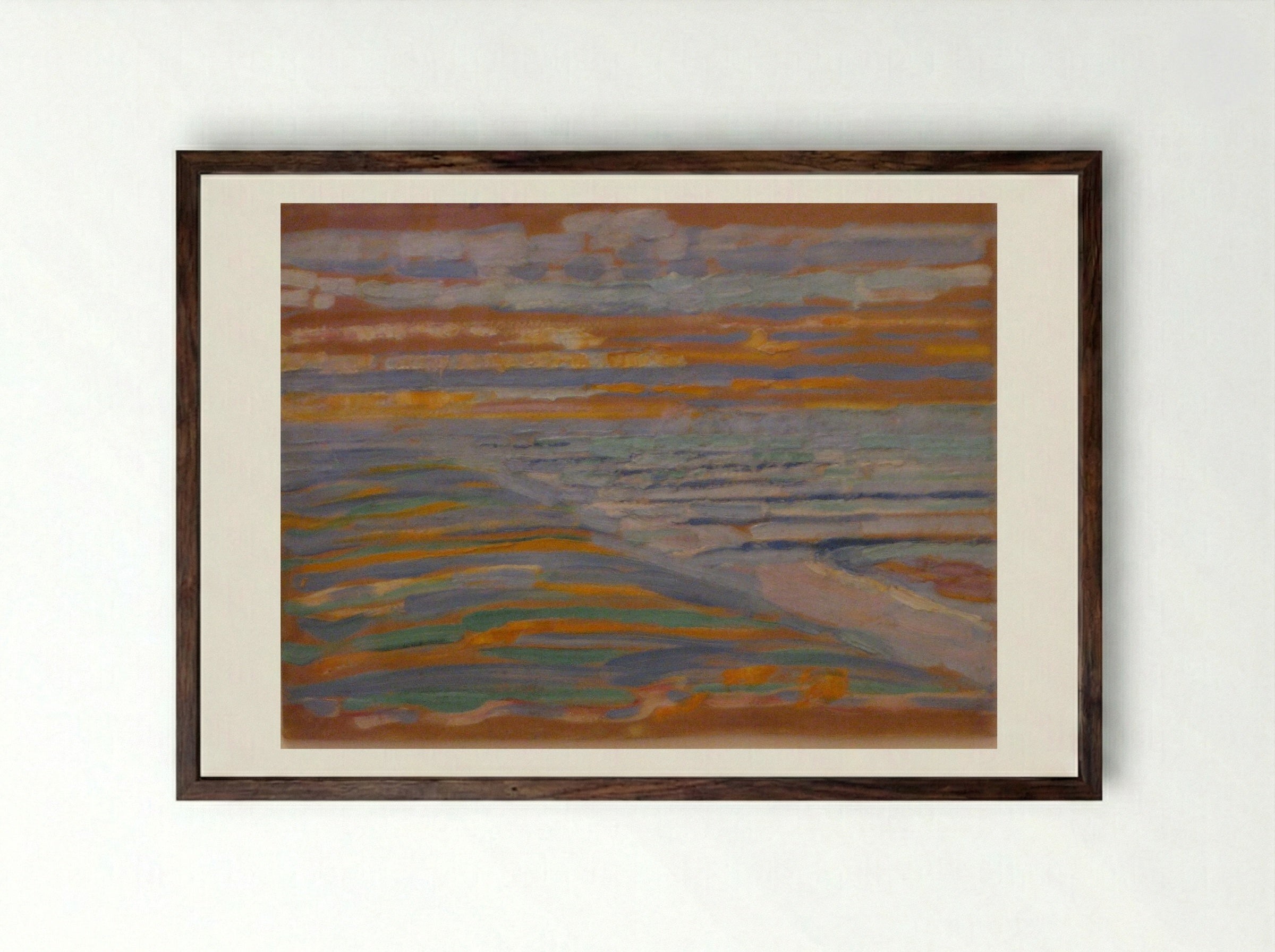View from the Dunes with Beach and Piers - Fine Art Print - Framed Print Dark Wood