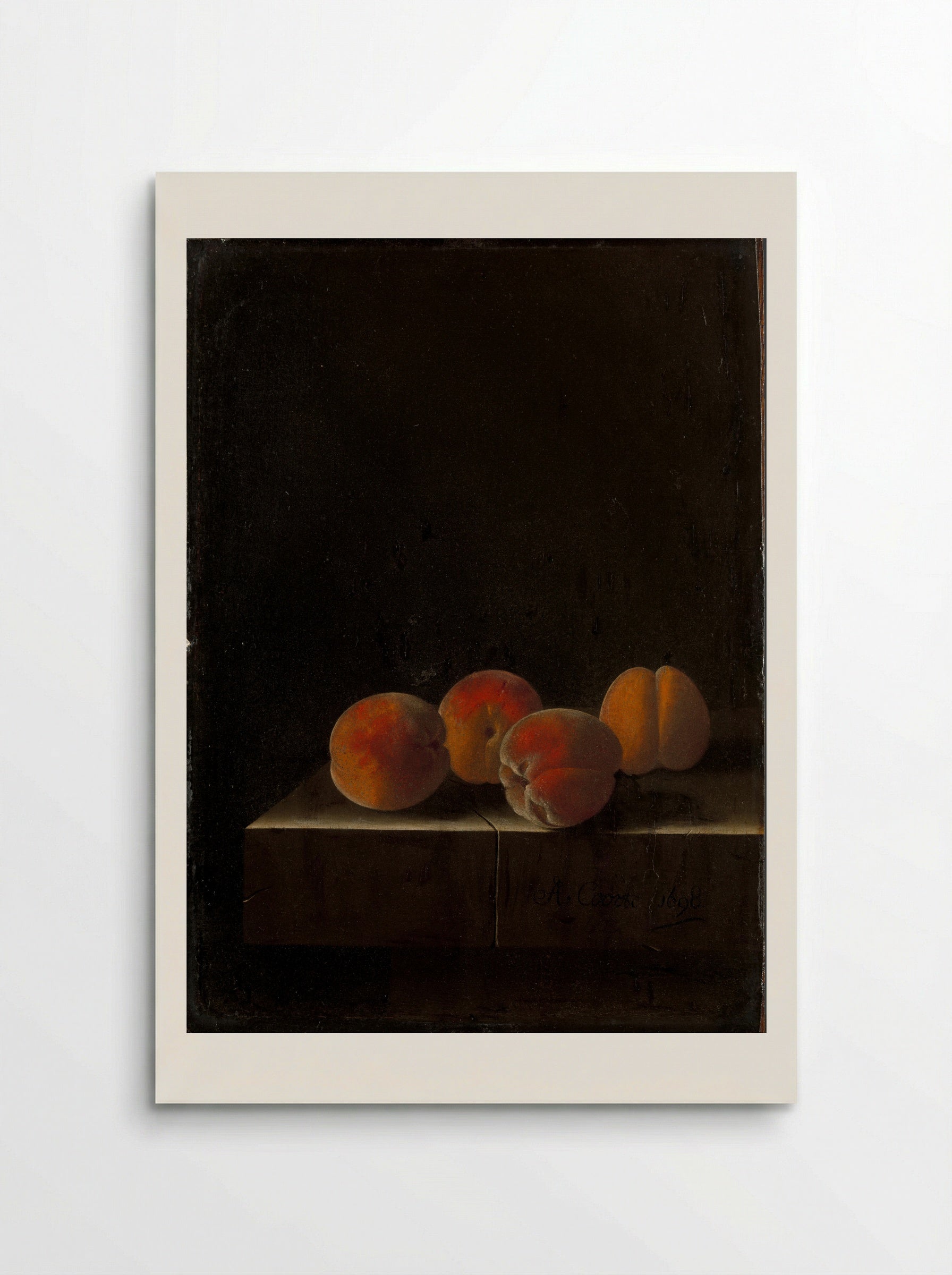 Four Apricots on a Stone Plinth - Adriaen Coorte - Poster