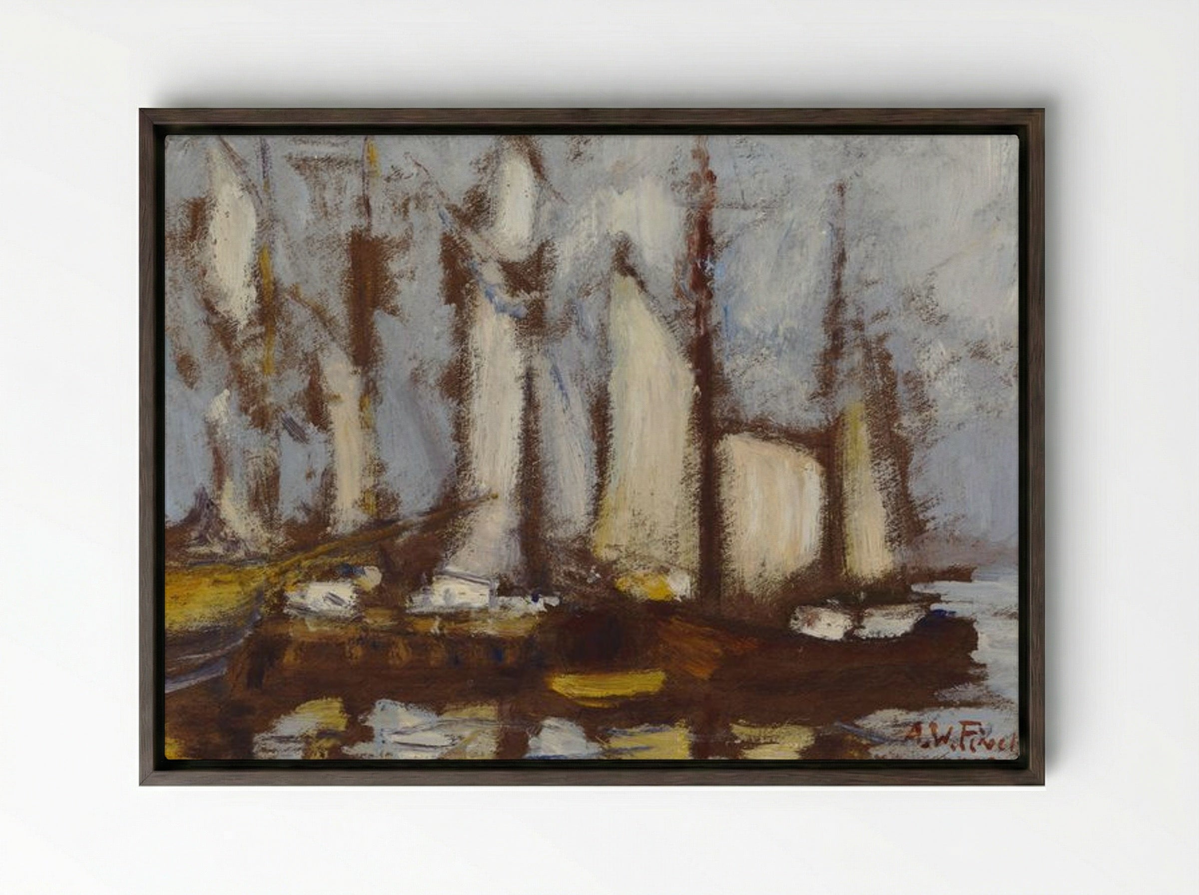 Sailing Vessels - Alfred William Finch - Framed Canvas Dark Wood
