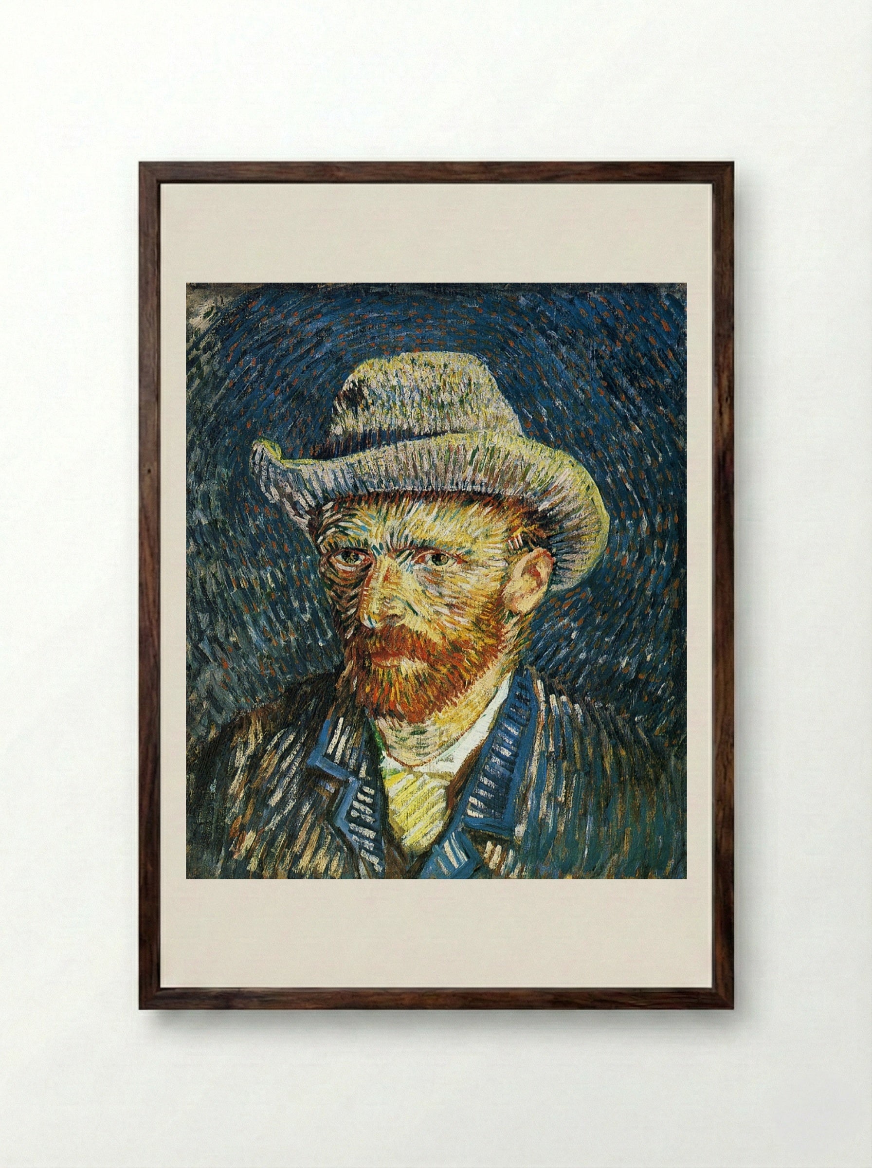 Self-Portrait with Felt Hat - Vincent van Gogh - Framed Print Dark Wood