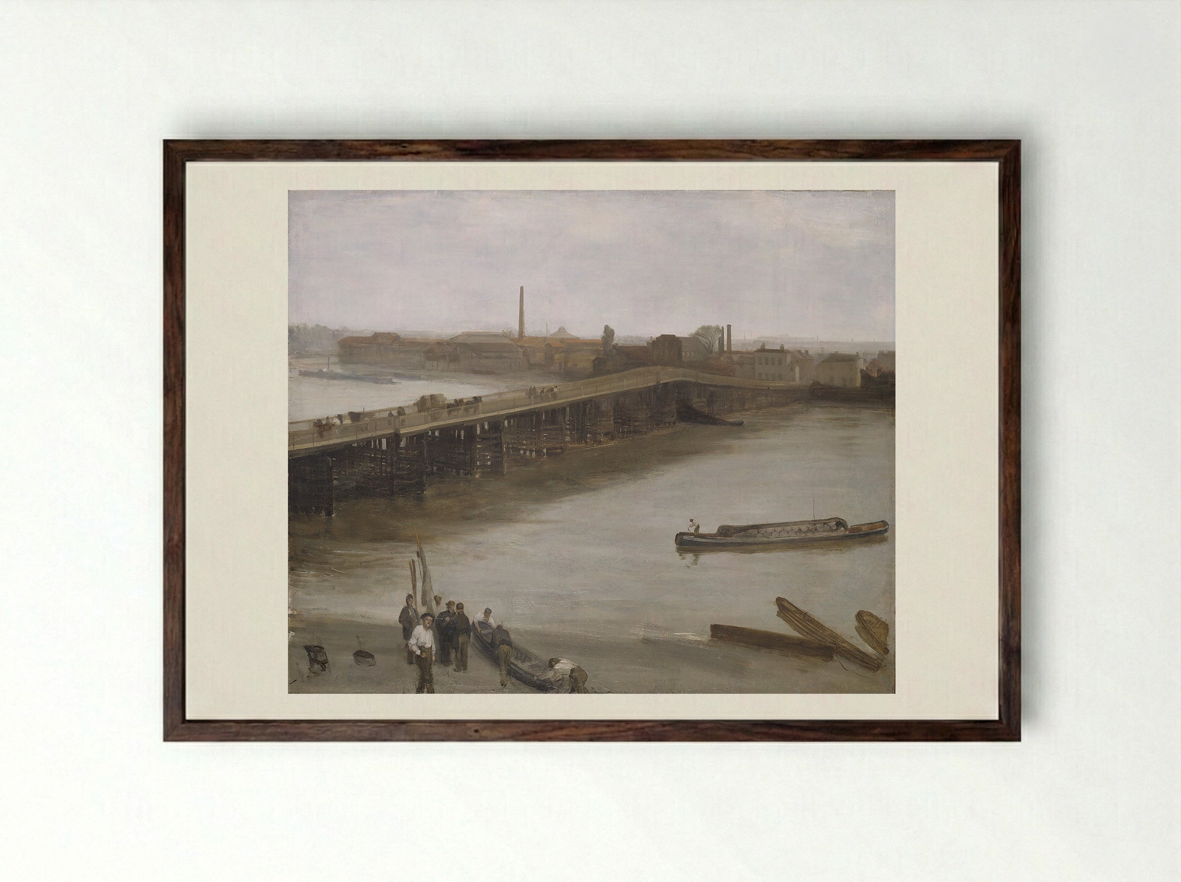 Nocturne: Grey and Silver – Chelsea Embankment - James McNeill Whistler - Framed Print Dark Wood