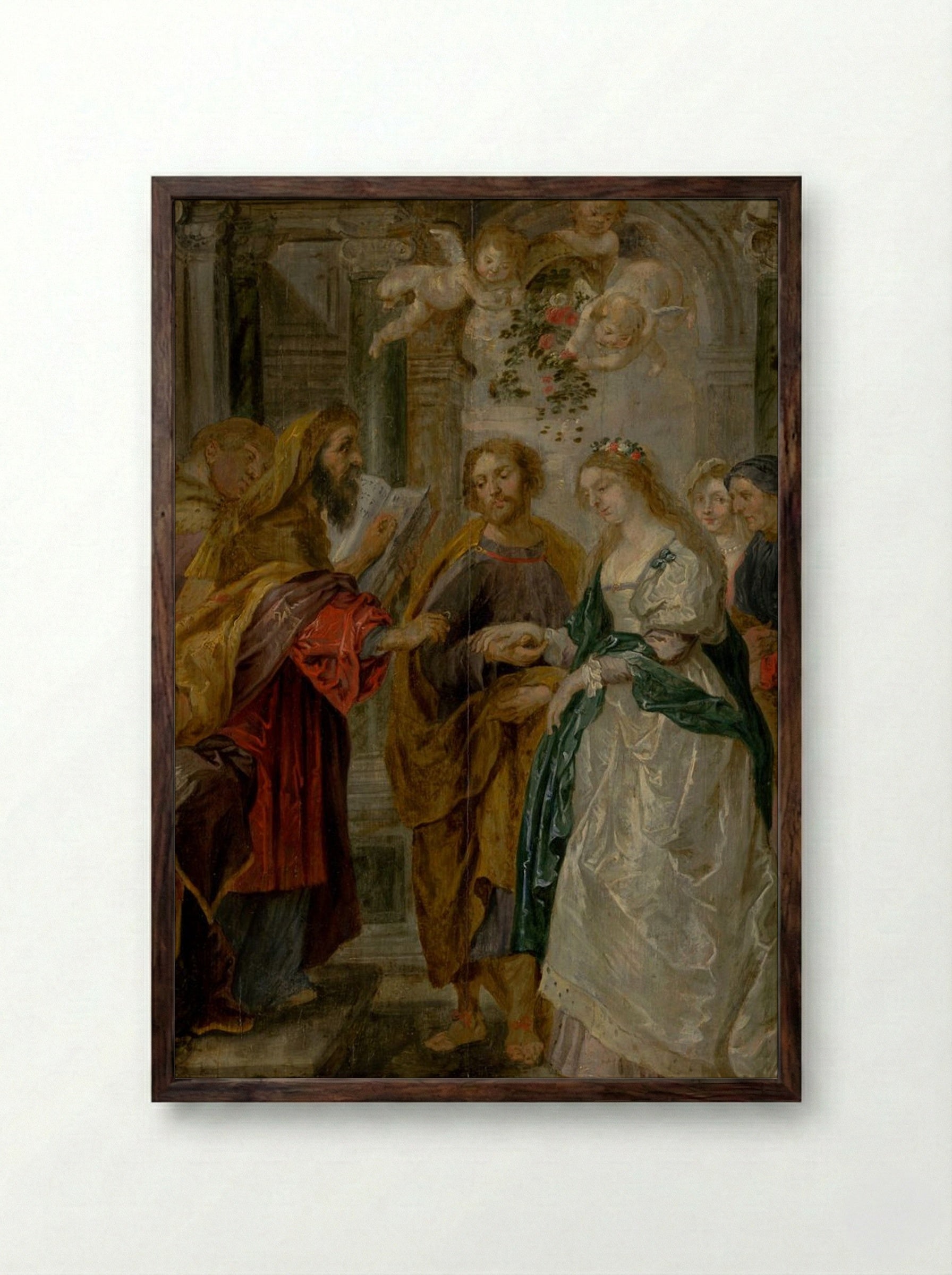 The Betrothal of the Virgin Mary - Peter Paul Rubens - Framed Print Dark Wood