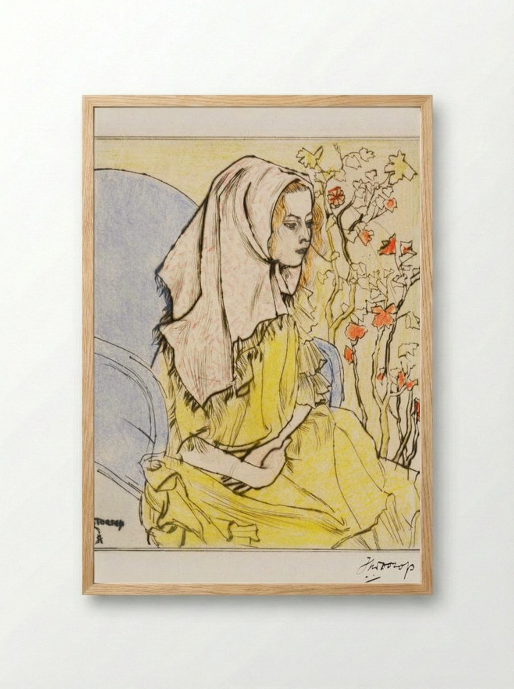 Charley Toorop with a Headscarf in an Armchair - Jan Toorop - Framed Print Wood