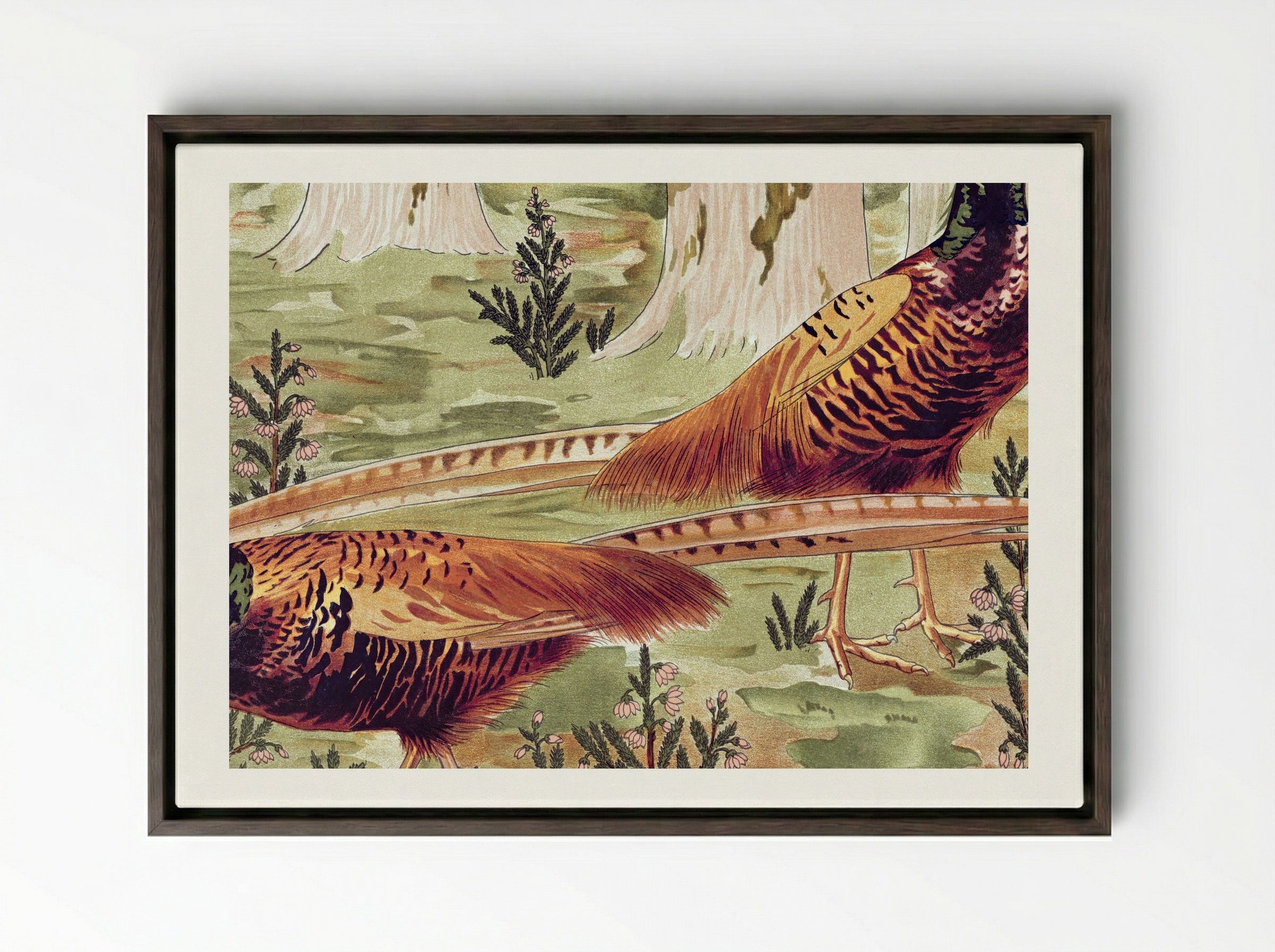 Faisans Ordinaires (Common Pheasants) - Maurice Pillard Verneuil - Framed Canvas Dark Wood