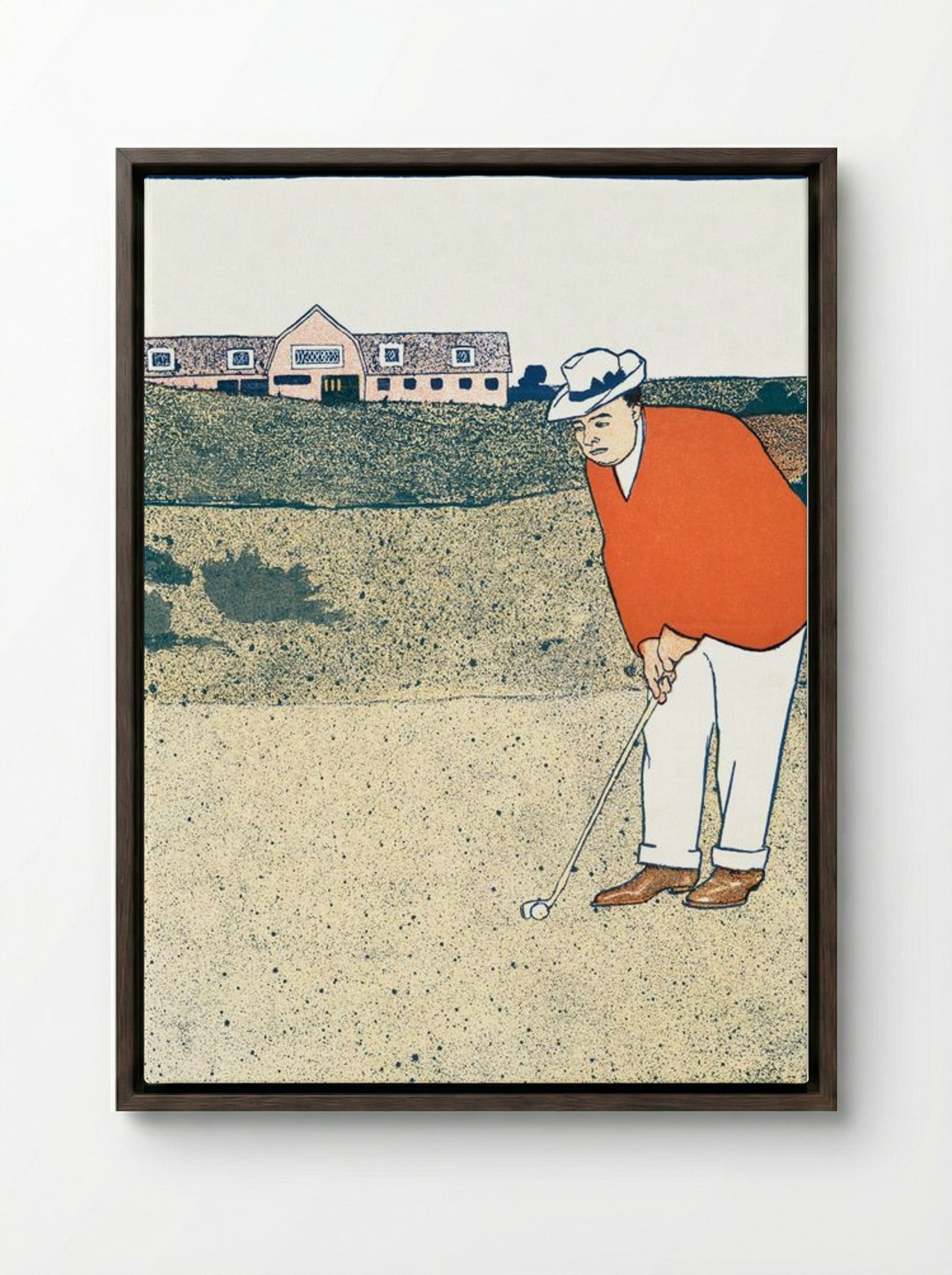 Man Playing Golf - Edward Penfield - Framed Canvas Dark Wood