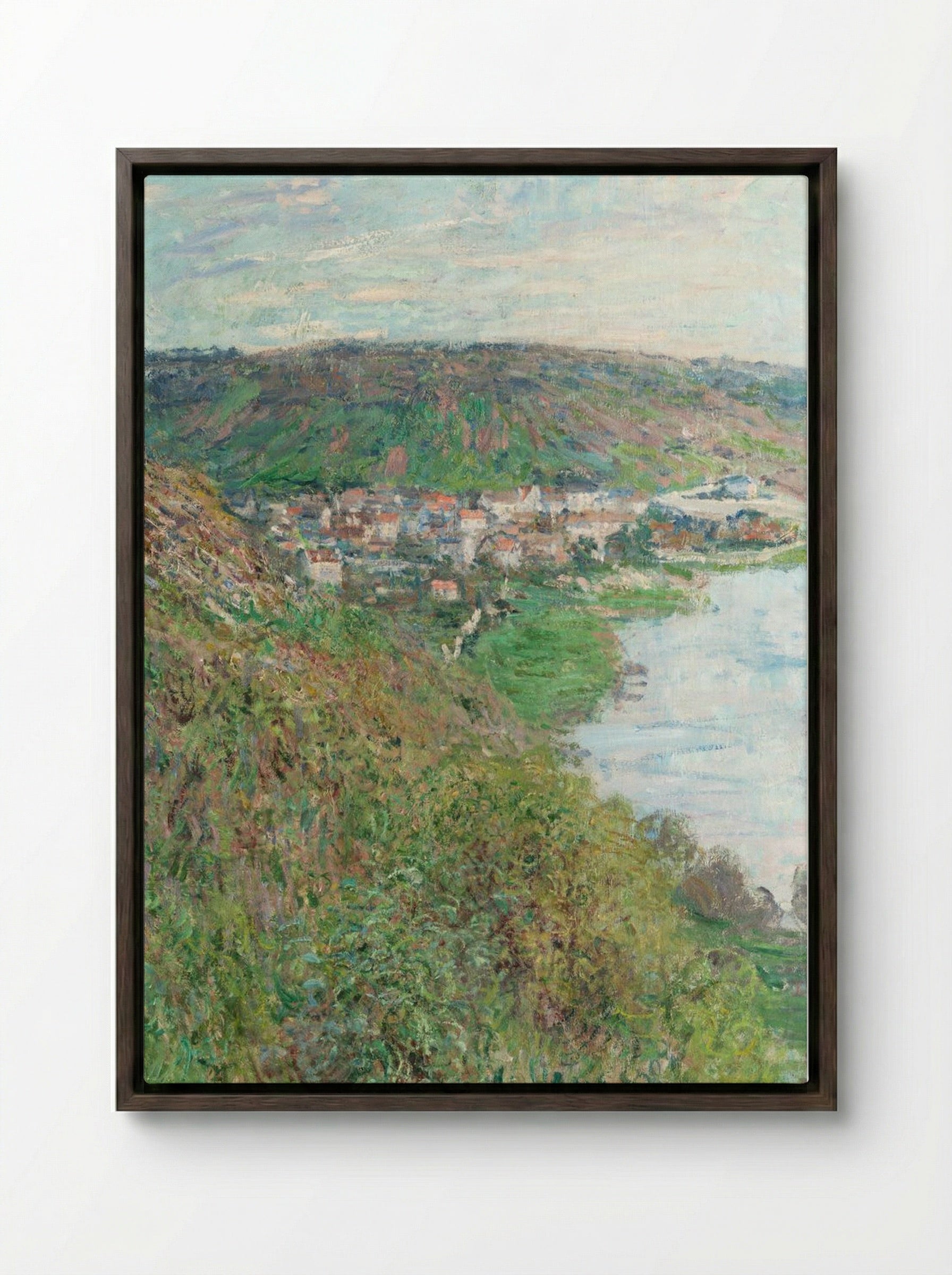 View of Vétheuil - Claude Monet - Framed Canvas Dark Wood