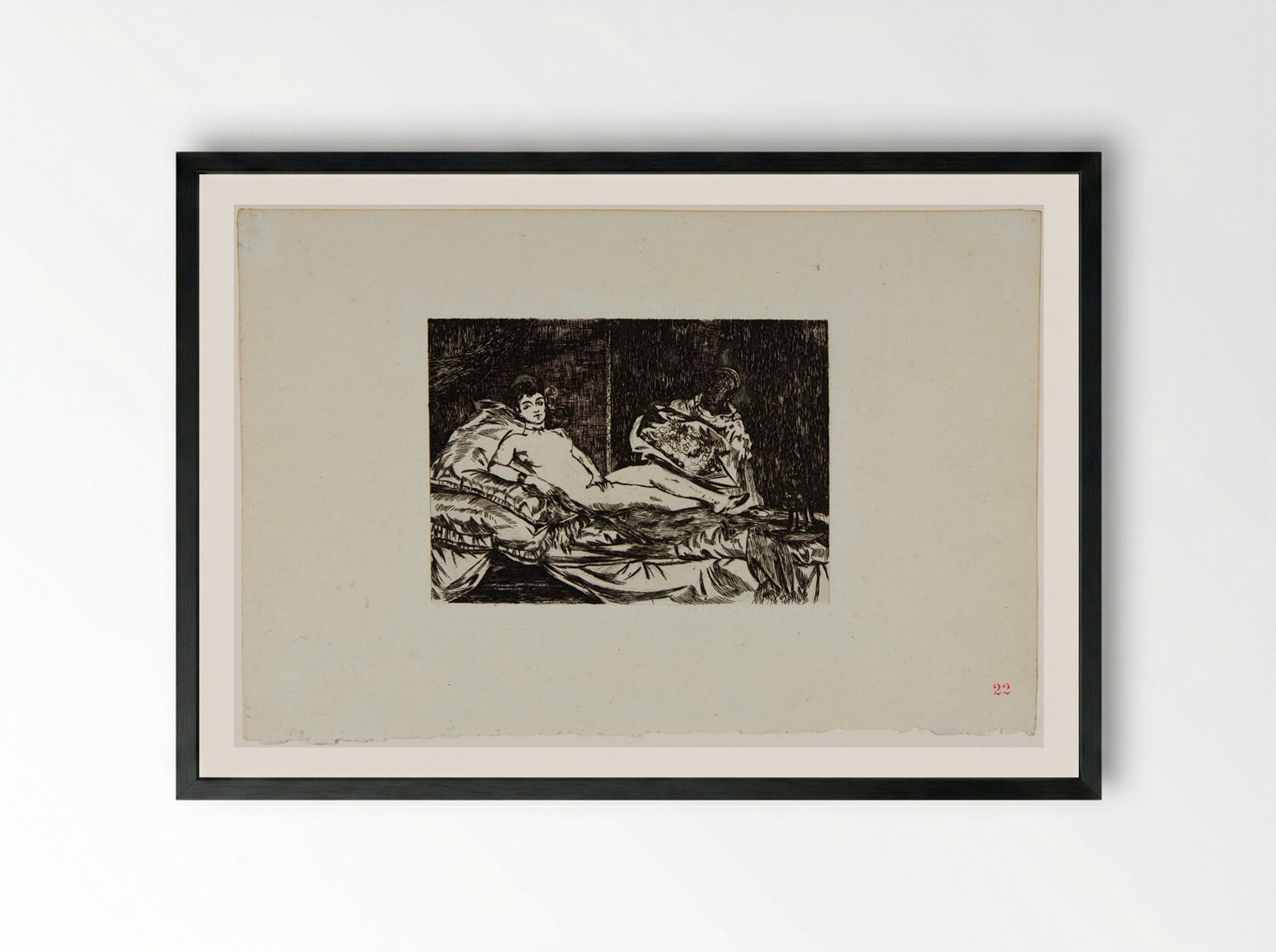 Olympia (large plate) - Édouard Manet - Framed Print Black